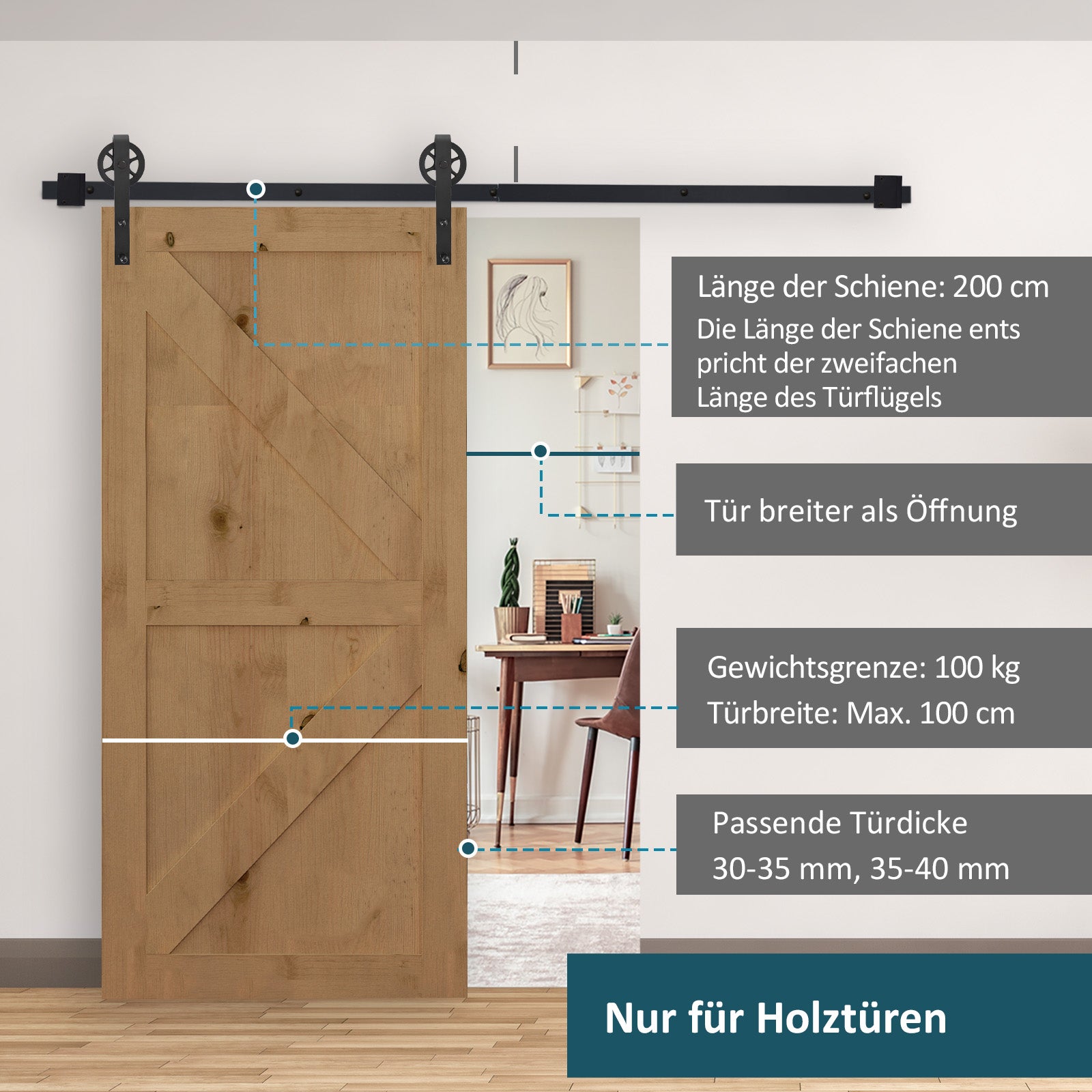 HOMCOM Gleitschienen-Bausatz für Schiebetür, rustikales Design, Karbonstahl, 200x4x0,6 cm, bis 90 kg, Schwarz