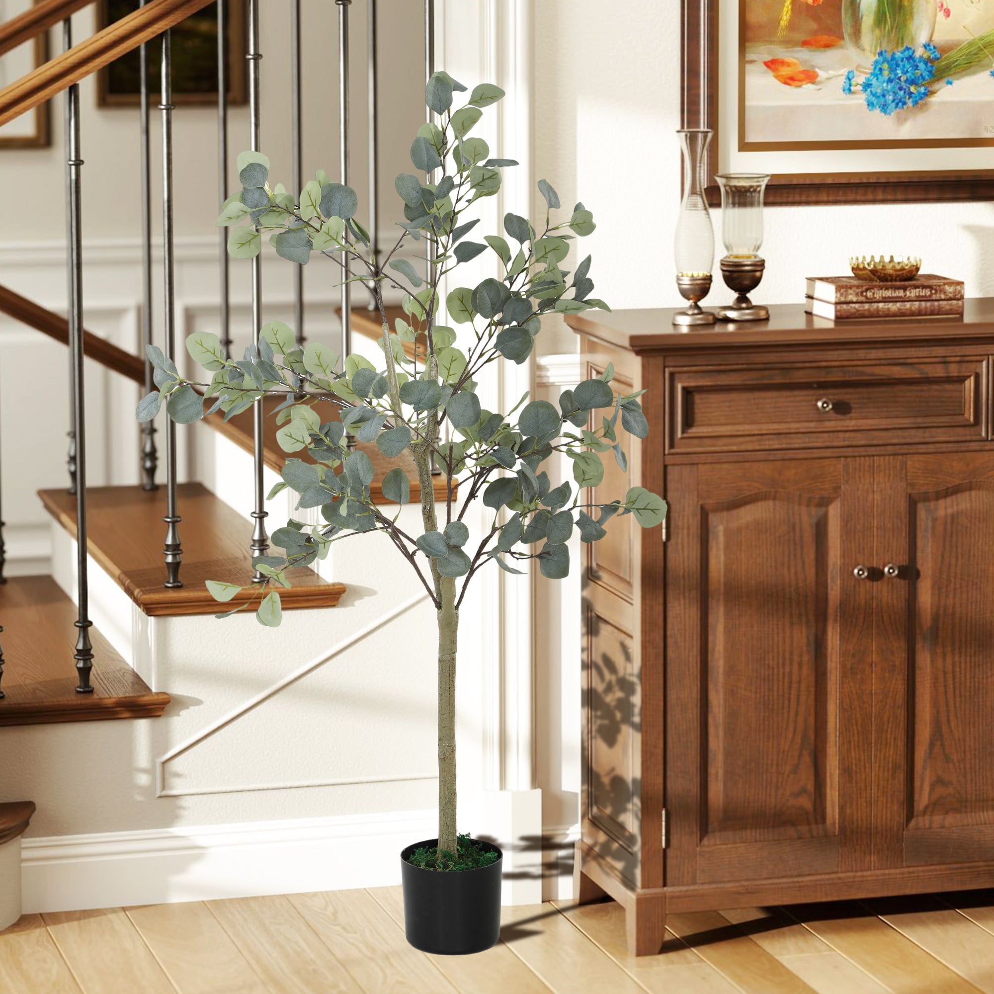 HOMCOM Künstliche Pflanze, Kunstbaum, naturgetreu, Zementtopf, wartungsfrei, Grün