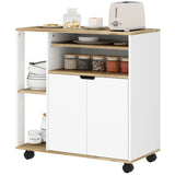 HOMCOM Rollender Küchenwagen mit Stauraum, Schrank, verstellbare Regale, für Küche, Wohnzimmer, Esszimmer, Weiß, 80cm x 40cm x 82cm