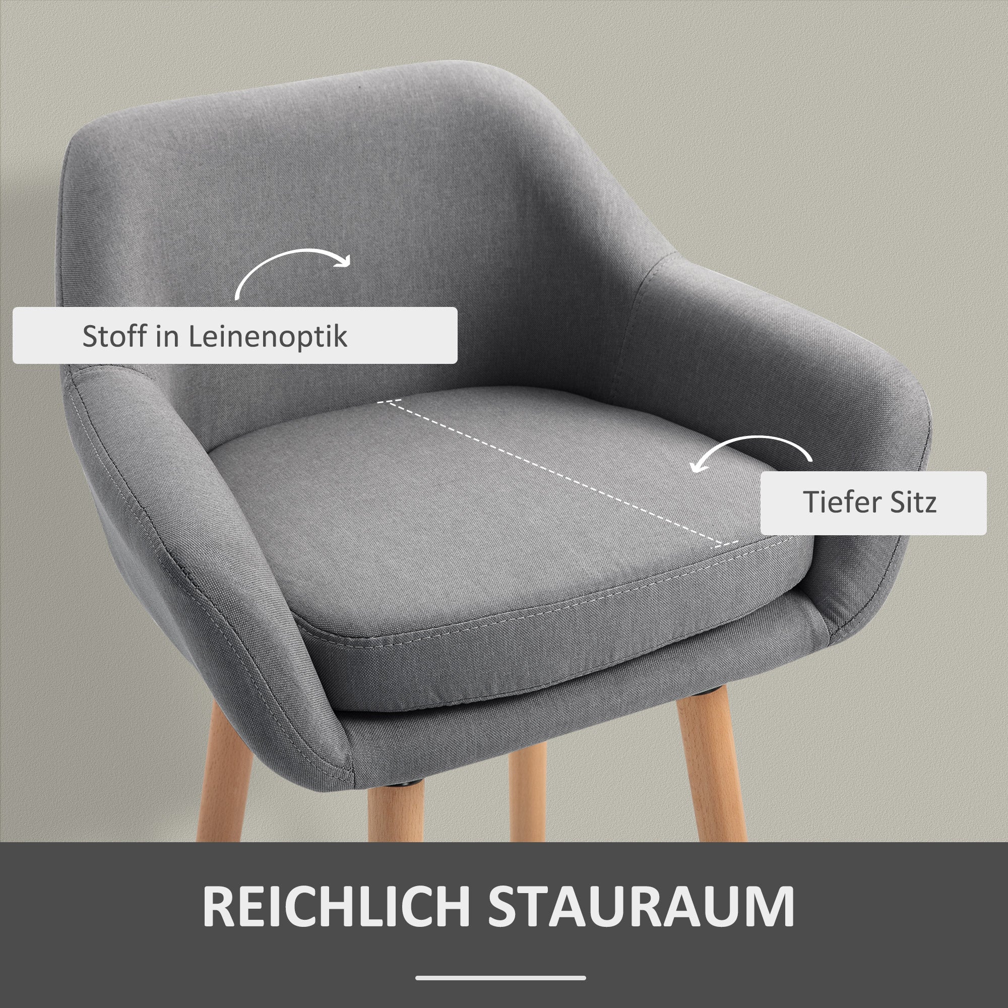 HOMCOM 2er-Set Barhocker, inkl. Fußstütze, Massivholz, 55 cm x 48c m x 100 cm,  Grau