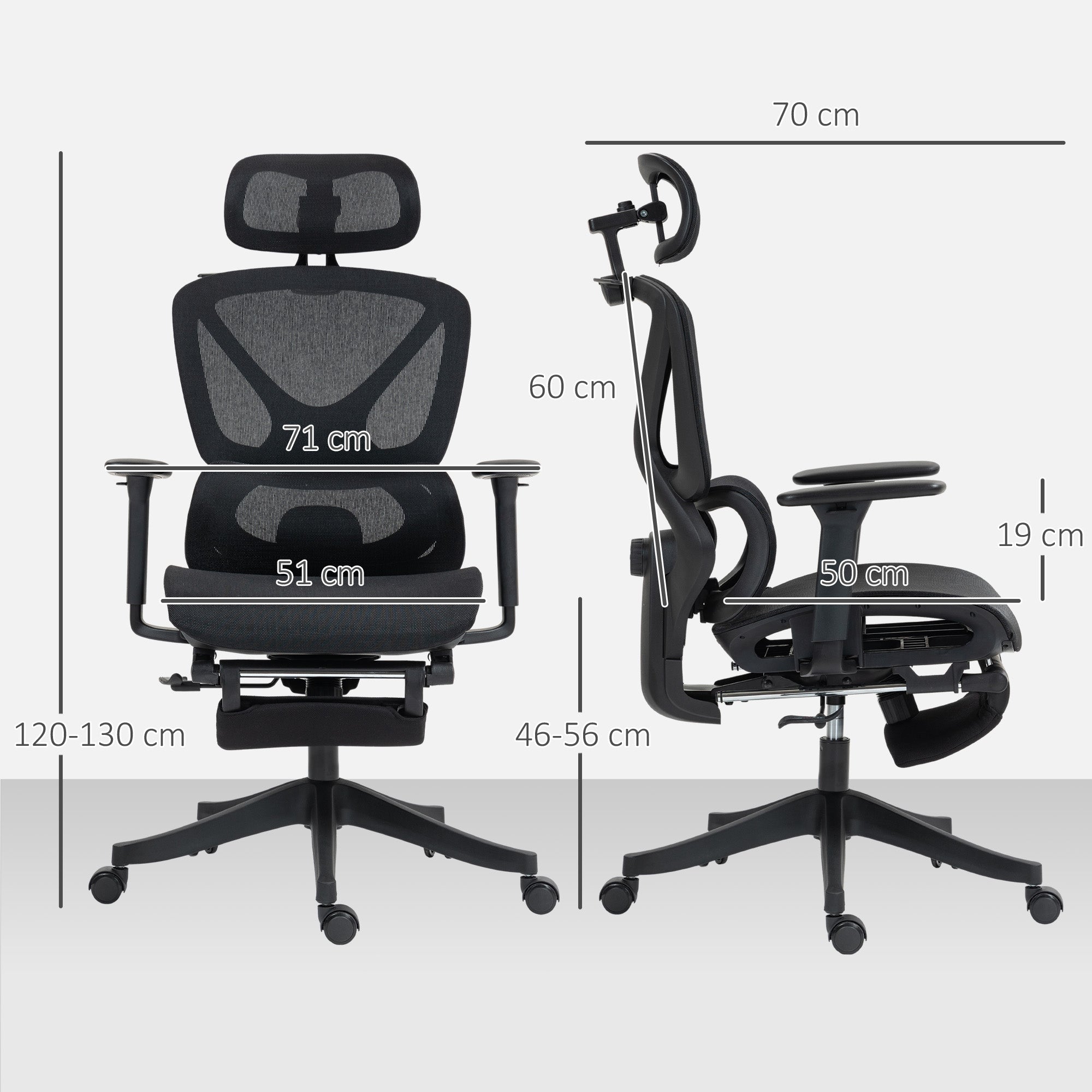 HOMCOM Bürostuhl, Ergonomischer Schreibtischstuhl, 135 Grad neigbar, verstellbar, Schwarz