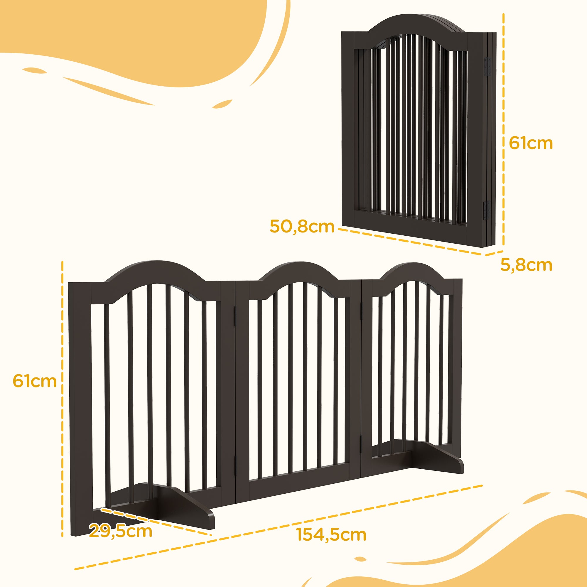 PawHut Hunde-Absperrgitter, 3 Paneele, klappbar, Massivholz und MDF, 154,5 x 29,5 x 61 cm, Kaffee