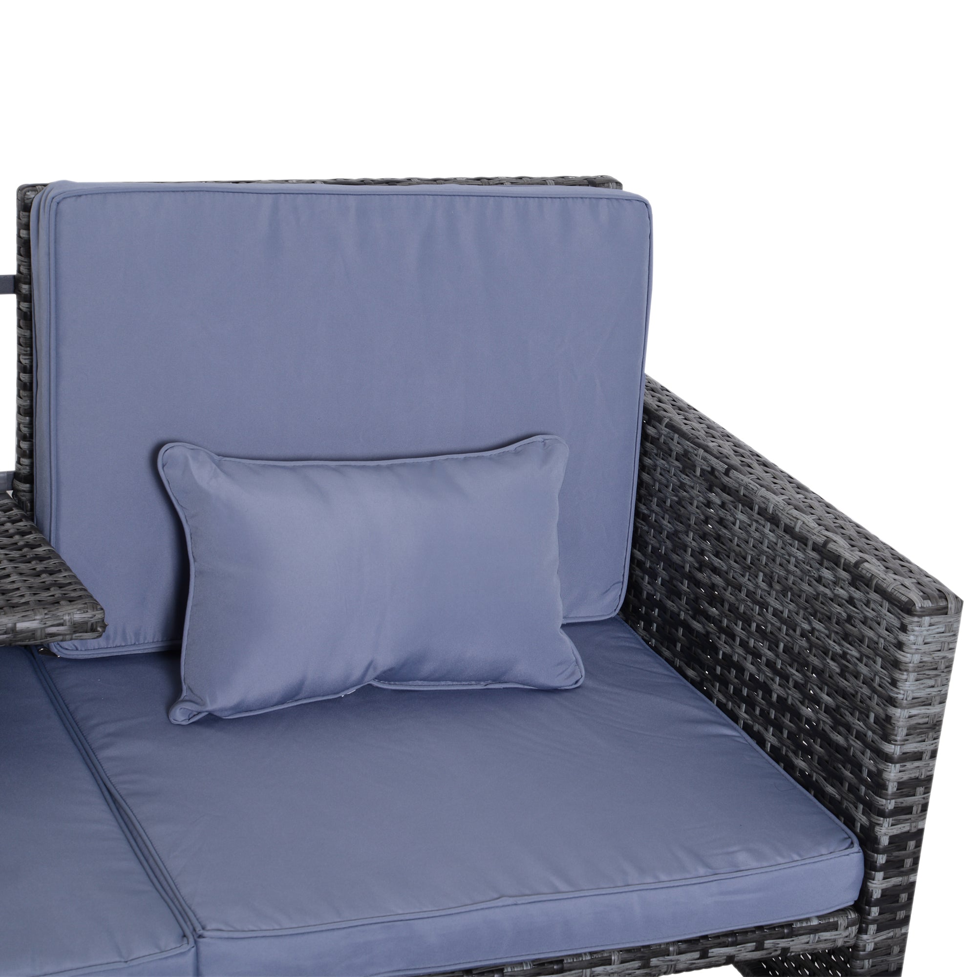 Outsunny Gartengarnitur, Sitzgruppe, 3-tlg., Outdoor-Sofa, 2 Hocker, 2-5 Personen, Sitzkissen, Rattanoptik, grau