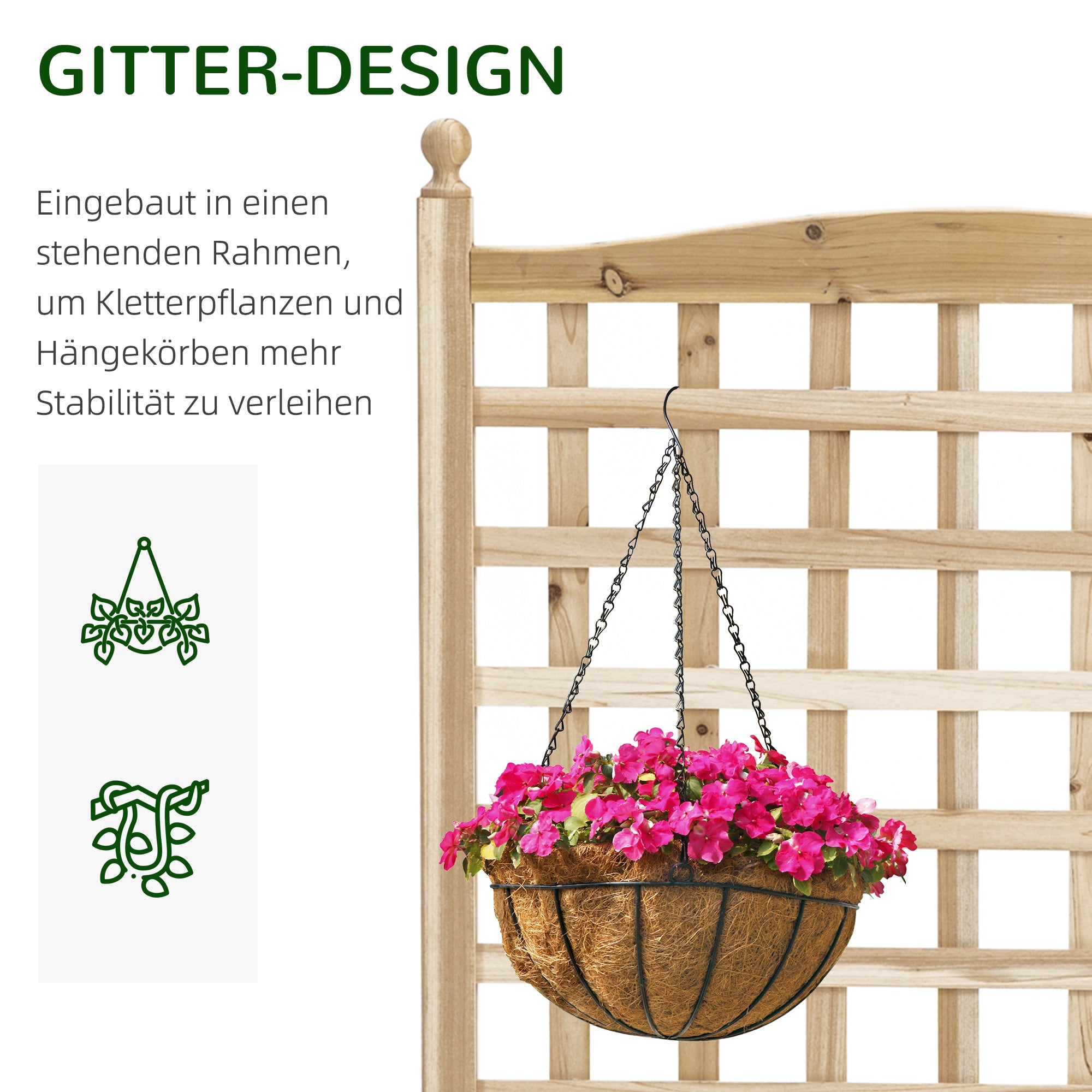 Outsunny Hochbeet Pflanzkasten mit Rankgitter Blumenkasten Rankkasten Rosenbogen mit  Rankhilfe für Kletterpflanzen Garten Holz Natur 64 x 28 x 120 cm