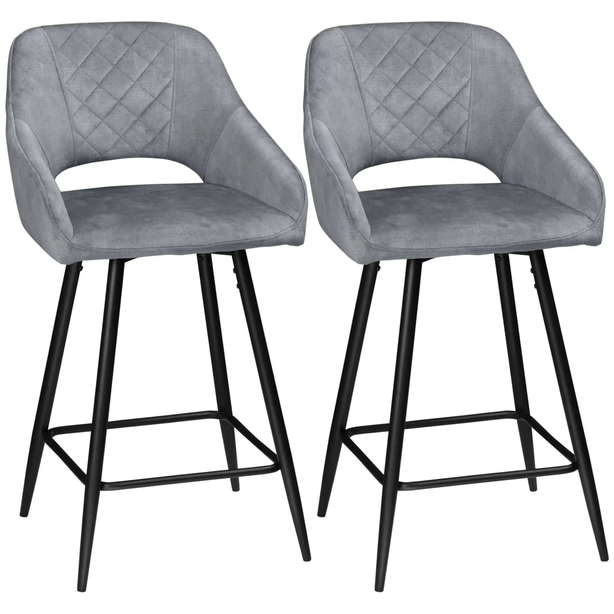 HOMCOM 2er-Set Barhocker im Retrodesign, Samtoptik, inkl. Fußstütze 50 cm x 56 cm x 98 cm Grau