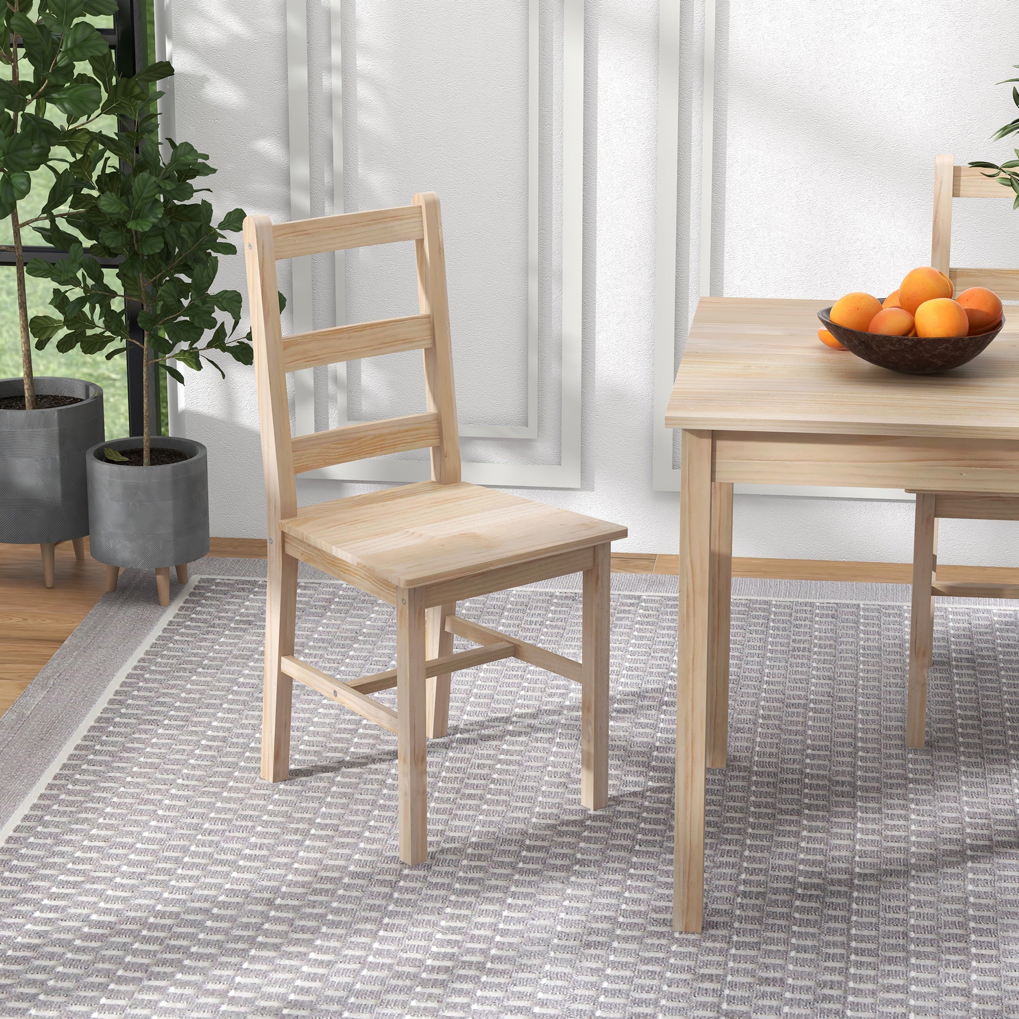 HOMCOM 5-teilige Essgruppe Esstisch mit Stühlen Sitzgruppe, Massivholz, 118 cm x 73 cm x 75 cm, Natur