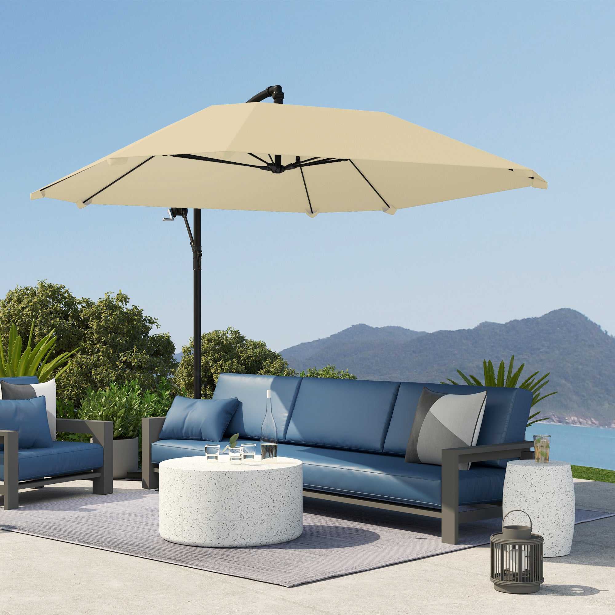 Outsunny Ampelschirm Alu Ø 260 cm Sonnenschirm, wasserdicht Kurbelschirm mit Ständer, Kurbel, Beige