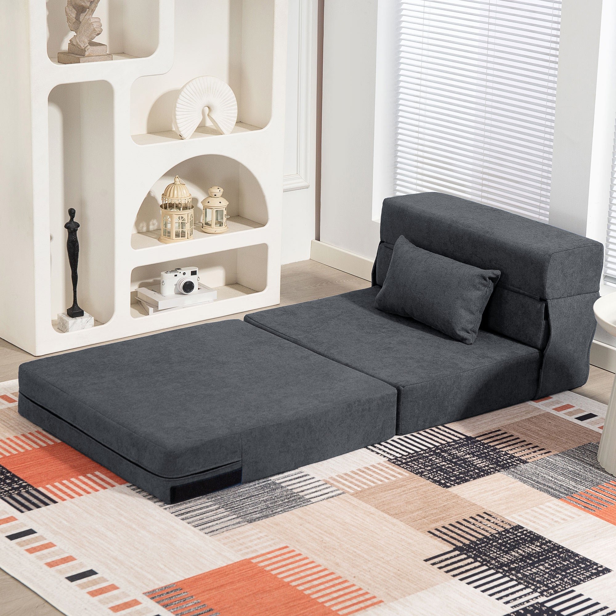HOMCOM Bodensofa, Polstercouch, in Matratze umwandelbar, Schaumstoff, Kissen, Dunkelgrau