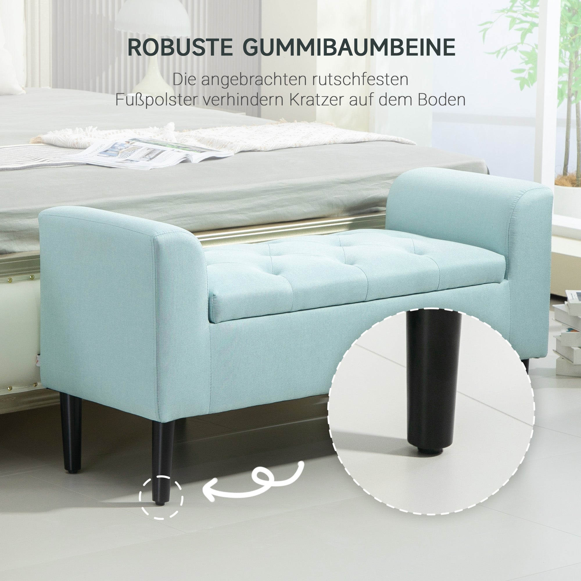 HOMCOM Sitzbank, Polsterbank mit Stauraum, leinenartiges Polyester, Kautschukholz, 100 x 40 x 44 cm, Grün