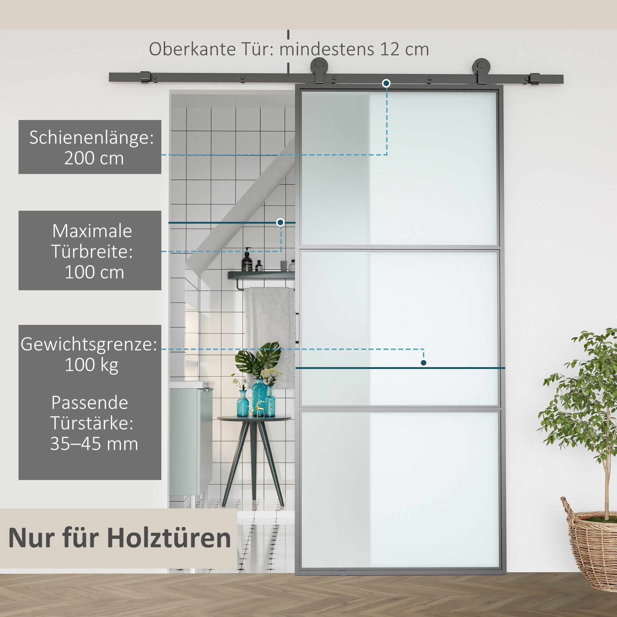 HOMCOM Schiebetür-Kit, Kohlenstoffstahl, Installations-Set ohne Tür, platzsparend, Schwarz