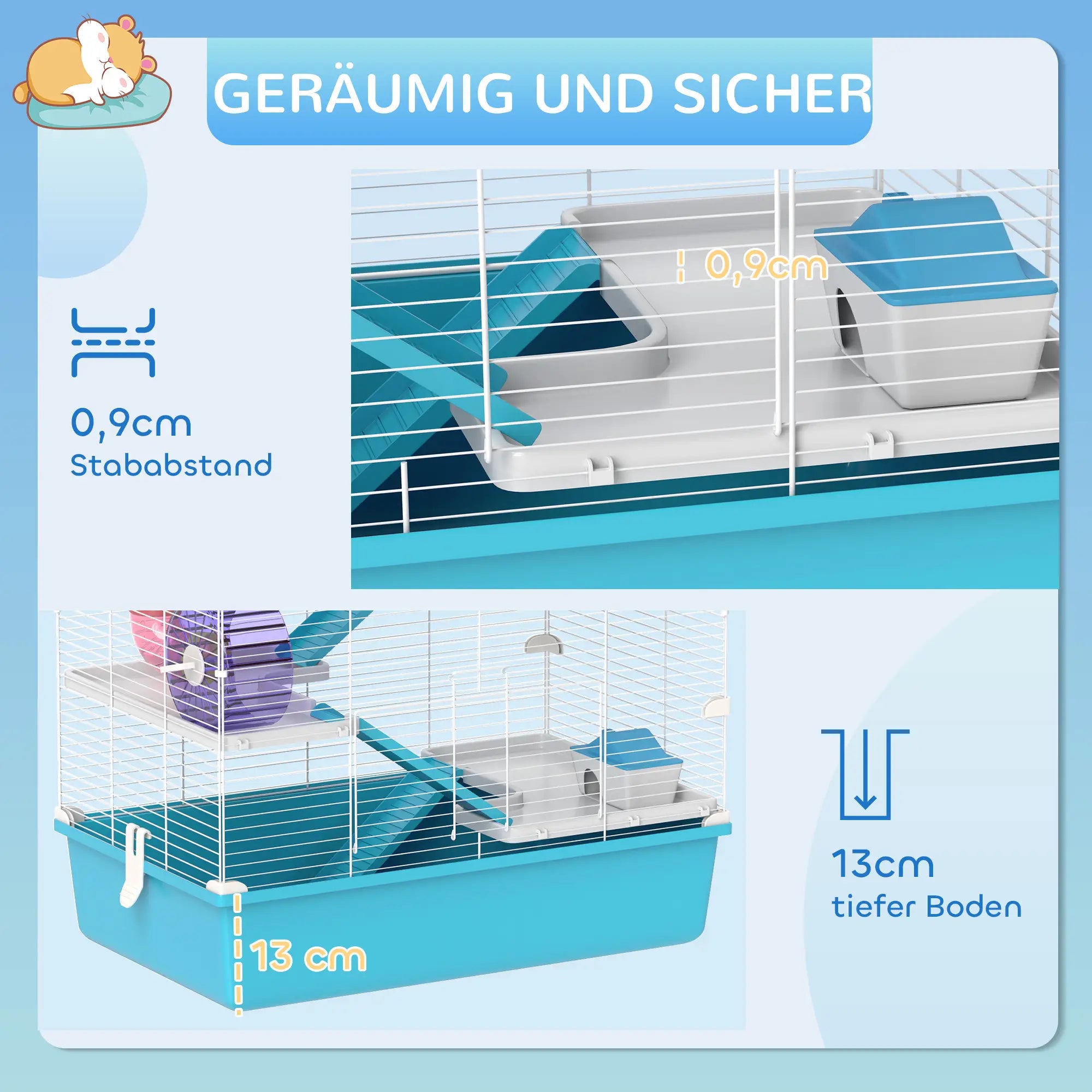 PawHut Hamsterkäfig Kleintierkäfig 6 Etagen Röhrensystem Doppel-Turm