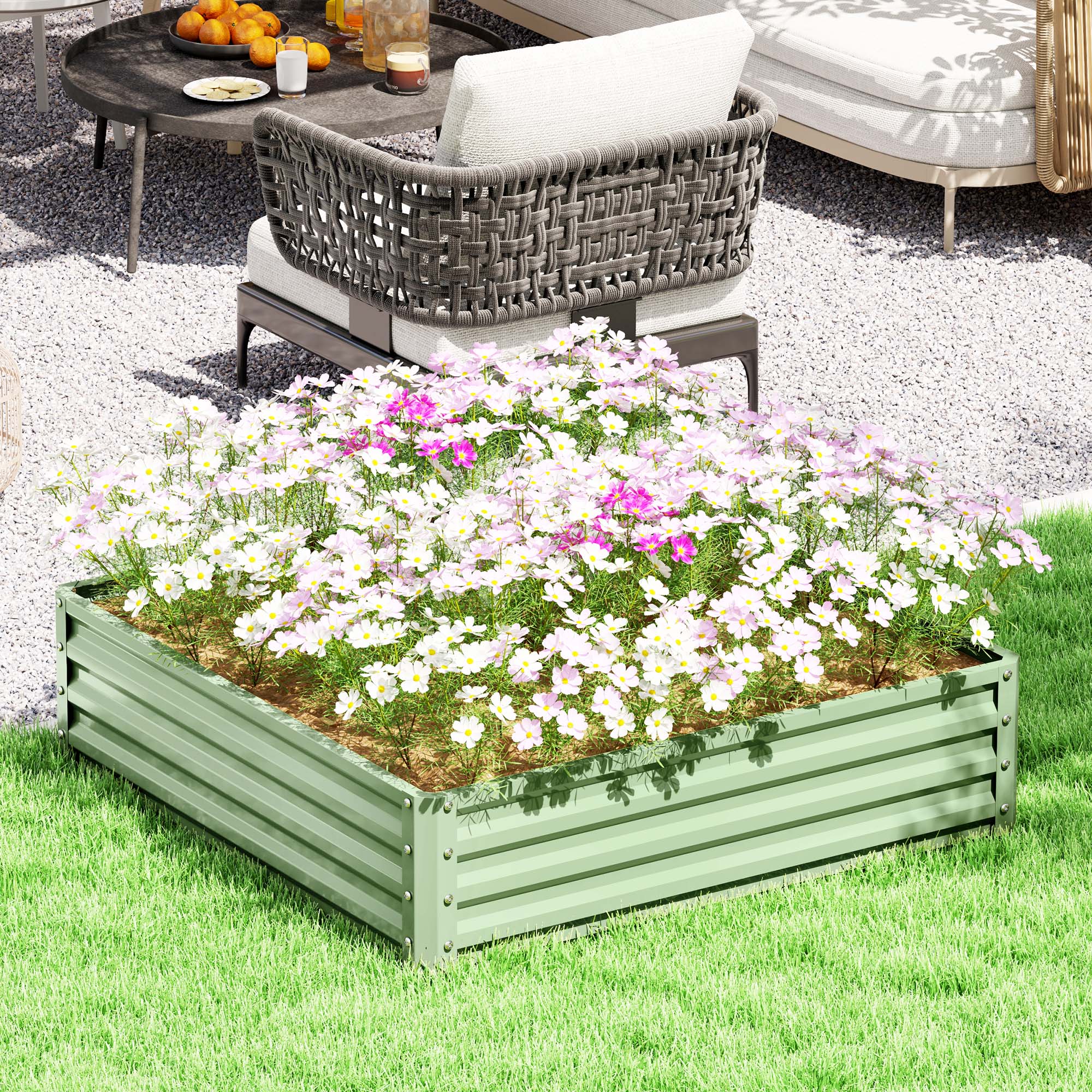 Outsunny Gartenbeet, Pflanzkasten mit Stahlgehäuse, Grün, 120 x 120 x 30 cm