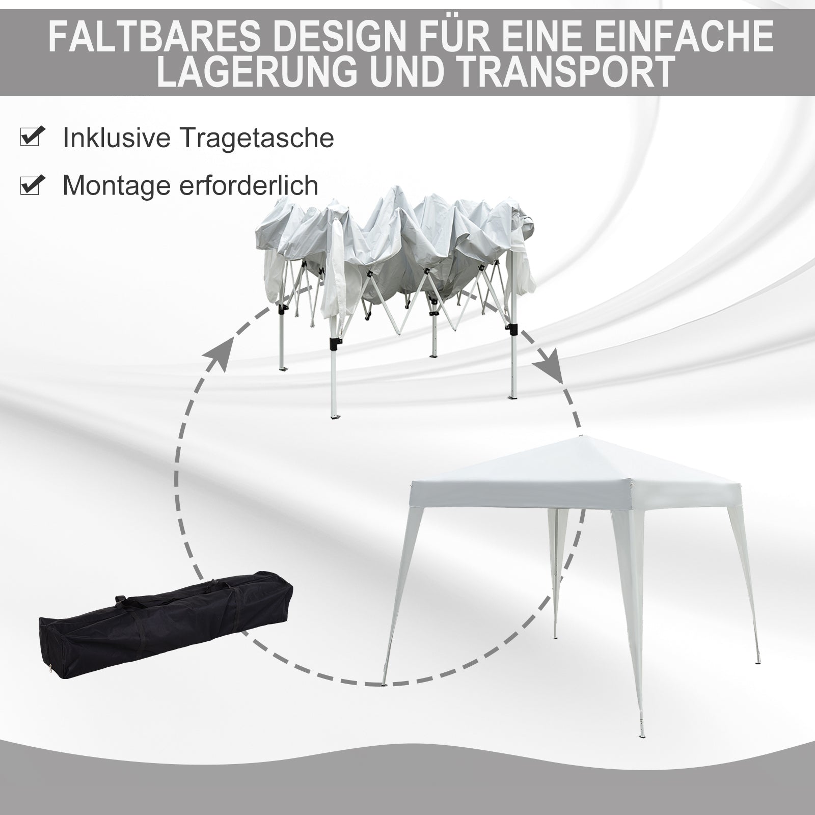 Outsunny Faltpavillon 2,4x2,4m Pavillon Faltzelt mit UV-Schutz, Partyzelt inkl. Tragetasche für Garten, Balkon, Stahl Weiß
