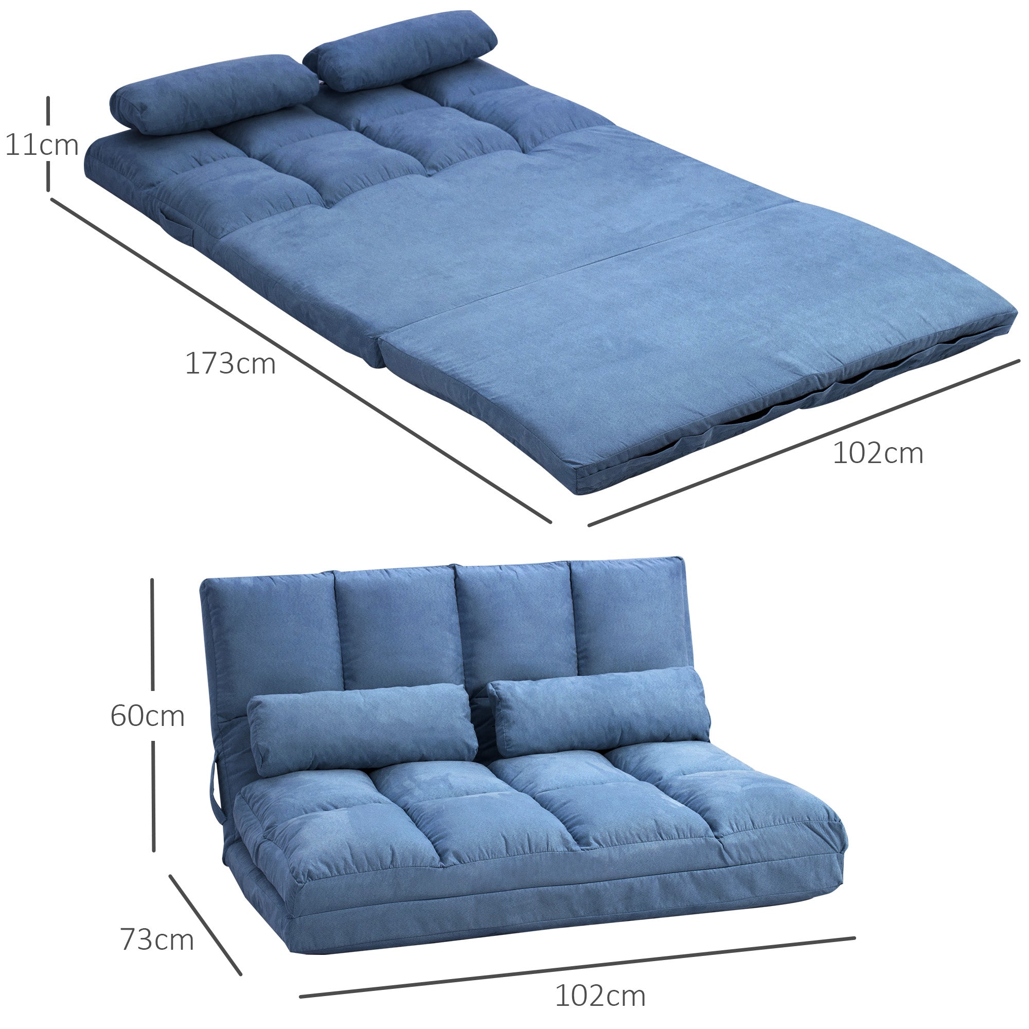HOMCOM Bodensofa Schlafsofa Sofa, klappbar, verstellbare Rückenlehne, 102 cm x 73 cm x 60 cm , Blau