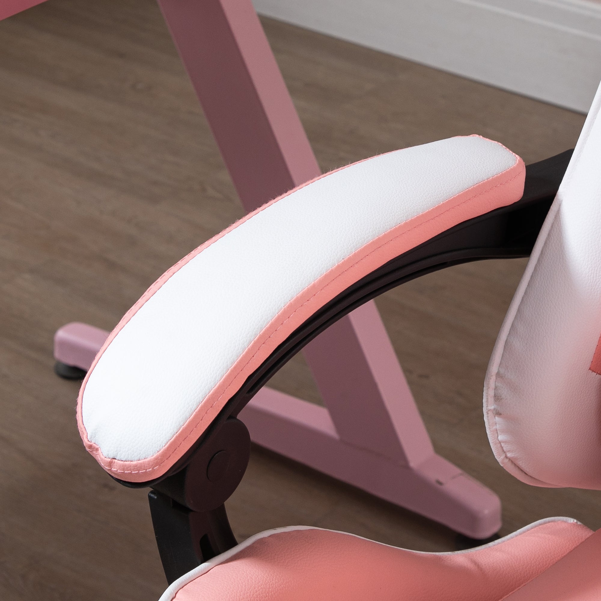 Vinsetto Gamingstuhl Computerstuhl Ergonomischer Bürostuhl Gamer Stuhl mit Kopfstütze Lendenkissen Bürostuhl höhenverstellbar 360°drehbar Schaumstoff Kunstleder PVC Rosa+Weiß 64 x 67 x 119-127 cm