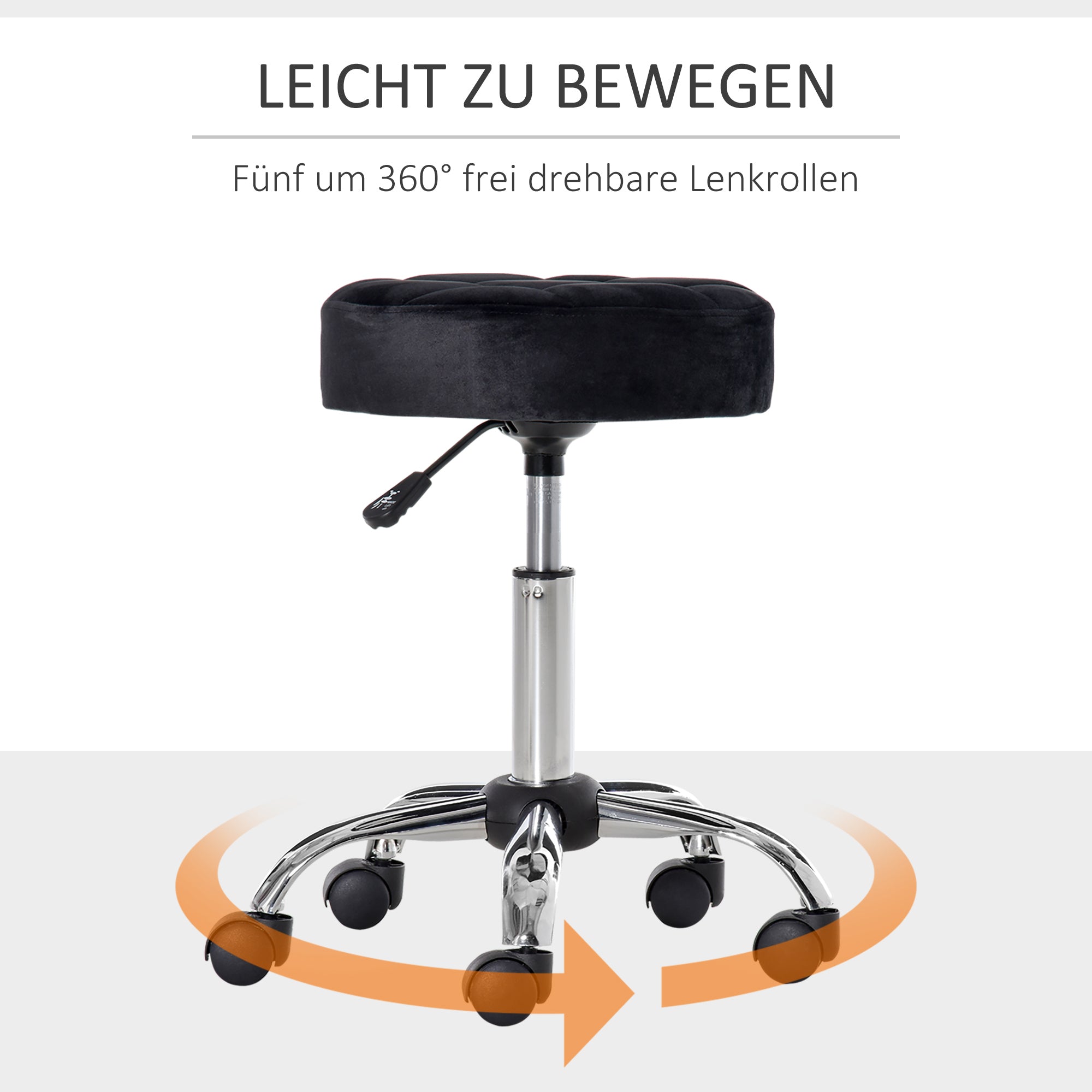 HOMCOM Salonhocker, höhenverstellbar, Bezug in Samtoptik, Ø35 x 49-61 cm, Schwarz