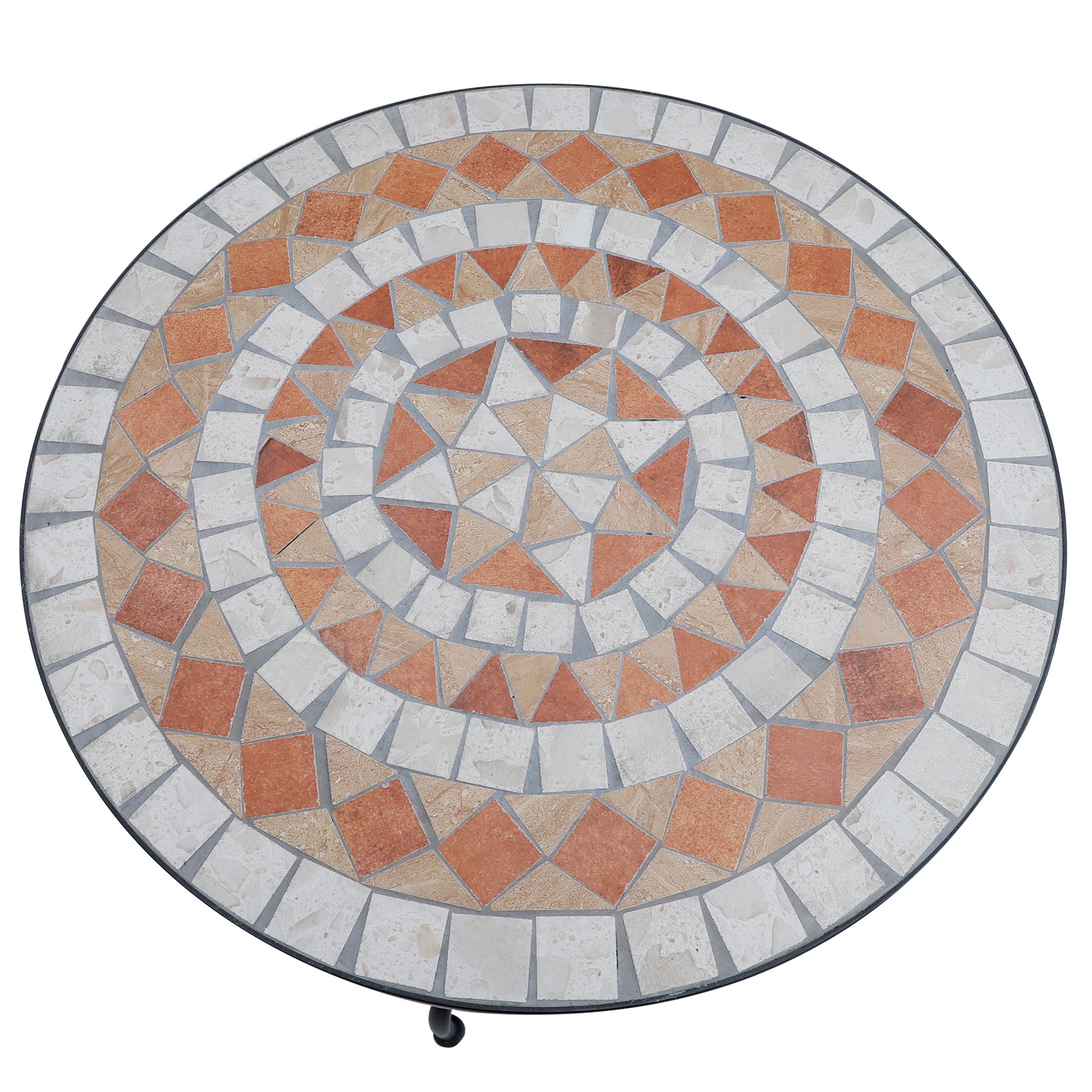 Outsunny Gartentisch Mosaiktisch Balkontisch Beistelltisch Seviertisch rund Stahl + Keramik Orange + Weiß Ø60 x H71 cm