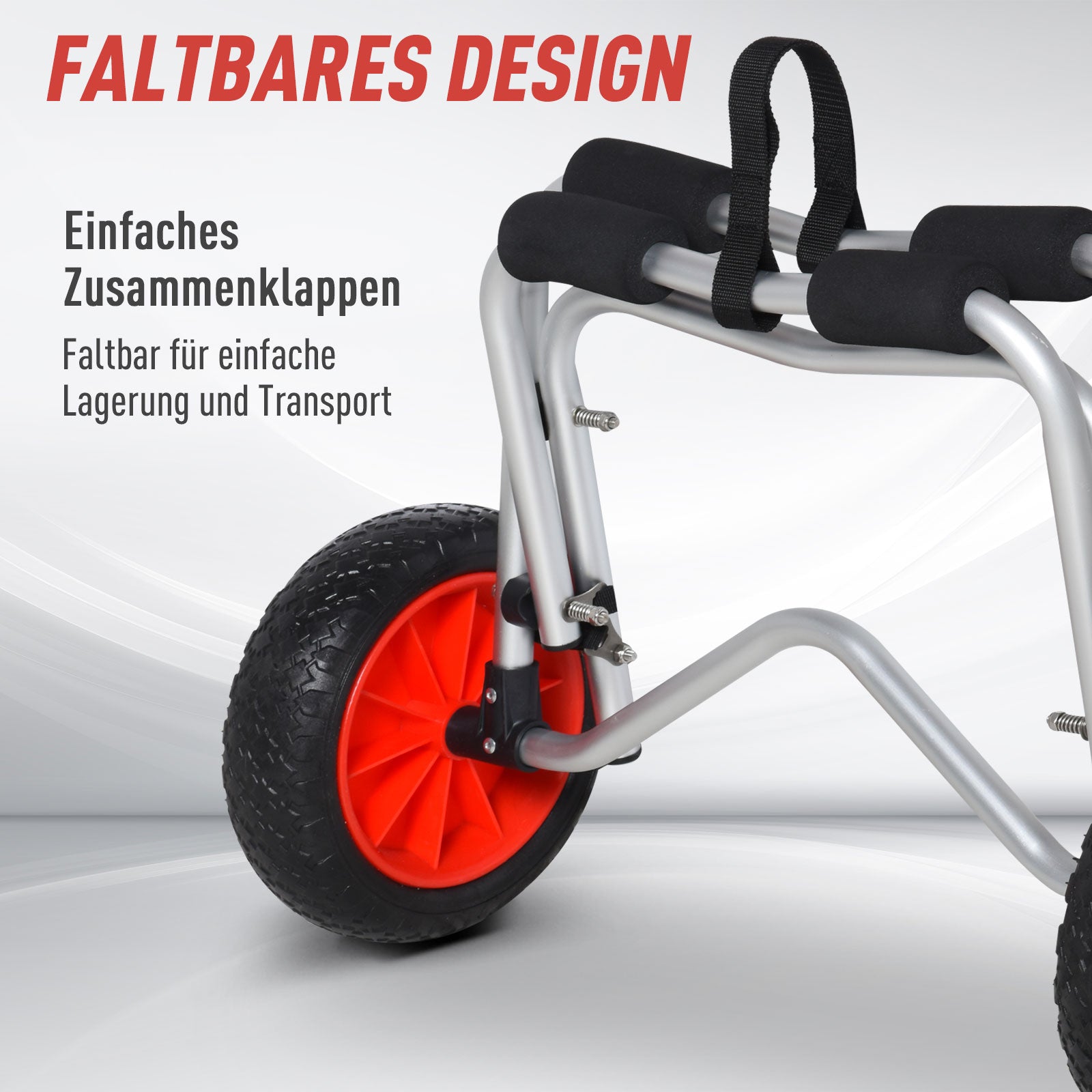 HOMCOM Alu Kanuwagen Kajakwagen Surfwagen klappbar mit Gurt Kunstleder-Räder Silber bis 75 kg 68 x 44,5 x 40 cm