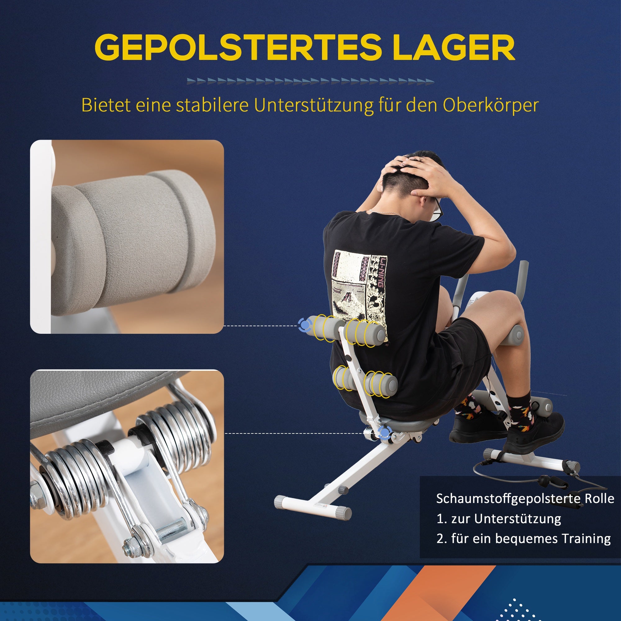HOMCOM 2-in-1 Trainingsgerät für Sit-ups, mit LCD-Monitor, Fitness-Gerät für Zuhause, Stahl, Kunstleder