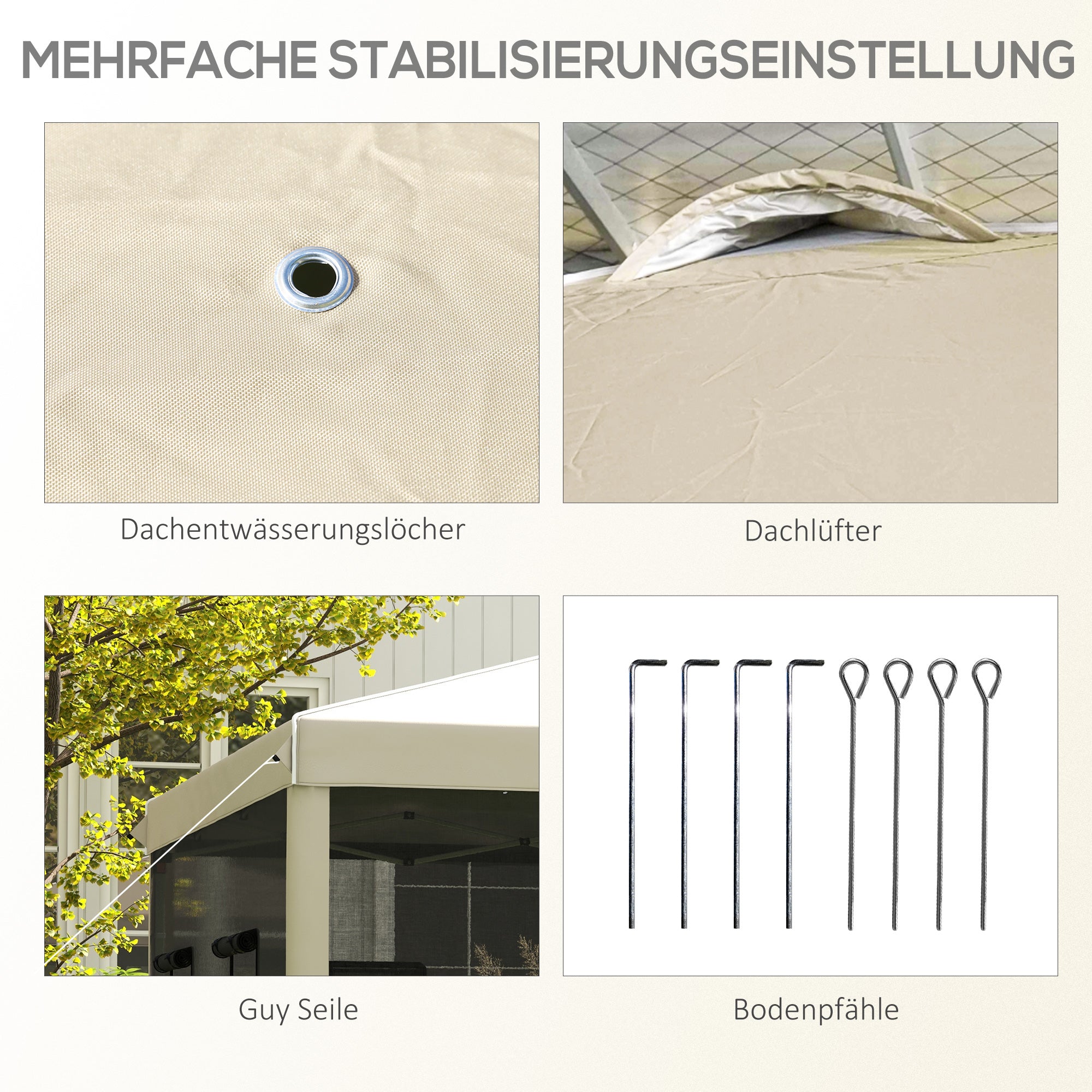 Outsunny Faltpavillon, höhenverstellbar, Netzvorhänge, Tragetasche, Metallgestell, 3 x 3 x 3 m, Beige