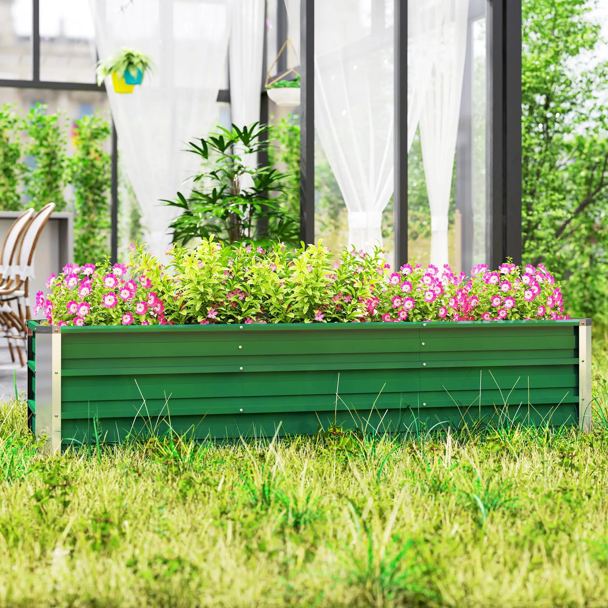 Outsunny Hochbeet Stahl Grün 183×47×40?cm