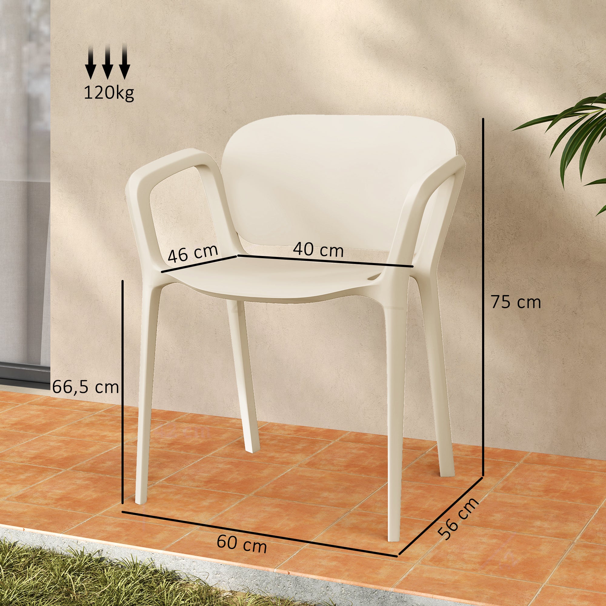 Outsunny Gartenstuhl 4er Set wetterfest Gartenstühle aus Kunststoff Stapelstuhl mit Armlehne Rückenlehne bis 120 kg belastbar