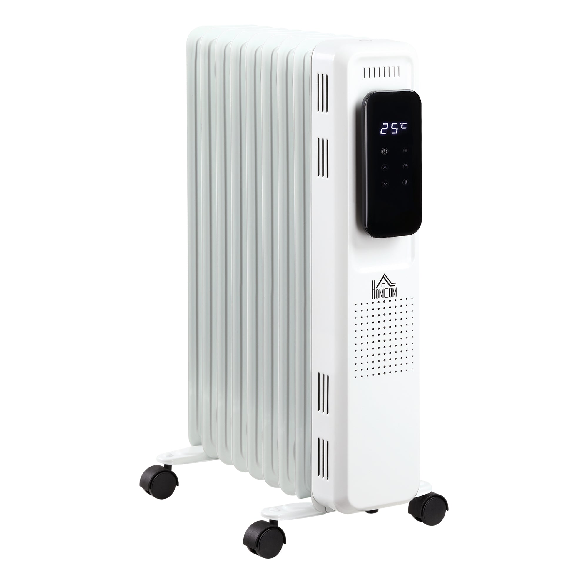 HOMCOM Ölheizung, 3 Heizstufen, Touch-Display, 15-35° C, 2000 W, Stahl, weiß, 42,5 x 24 x 63cm