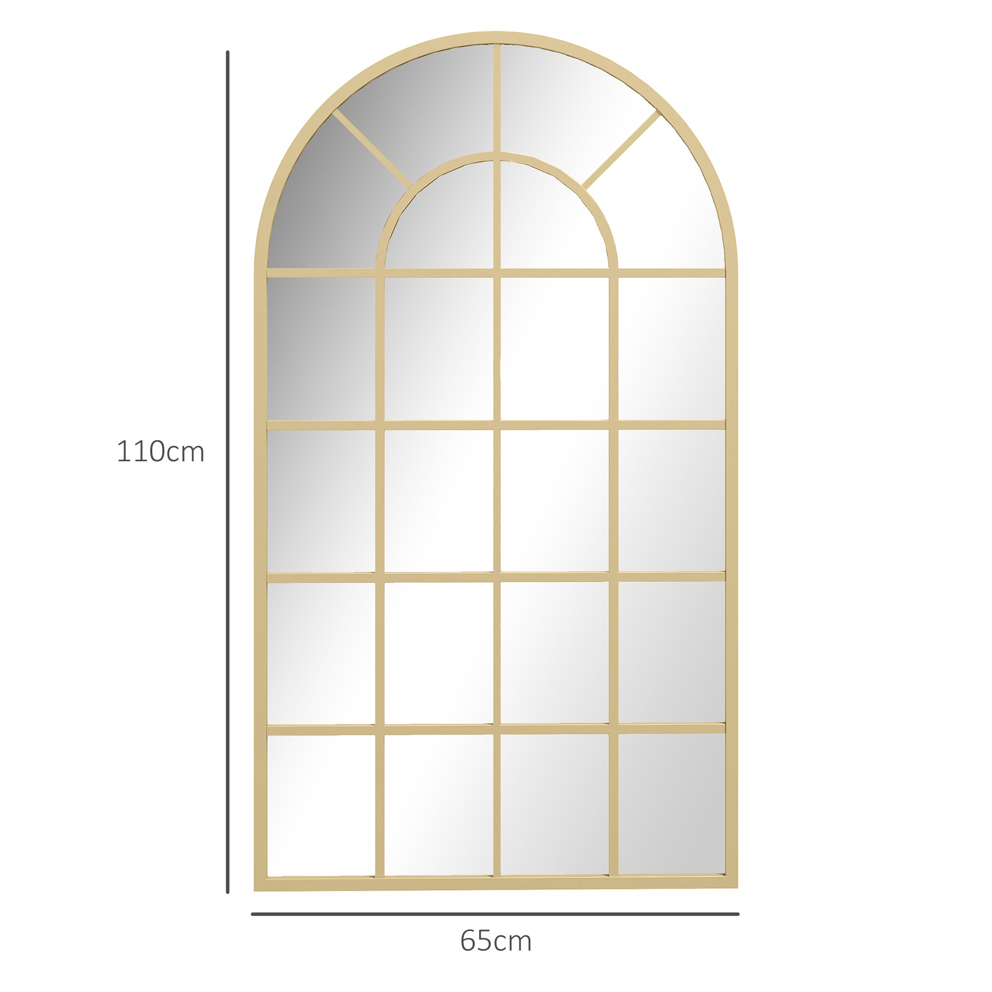 HOMCOM Wandspiegel, Fenster-Design, Flurspiegel, Metallrahmen, 110 x 65 cm, Gold