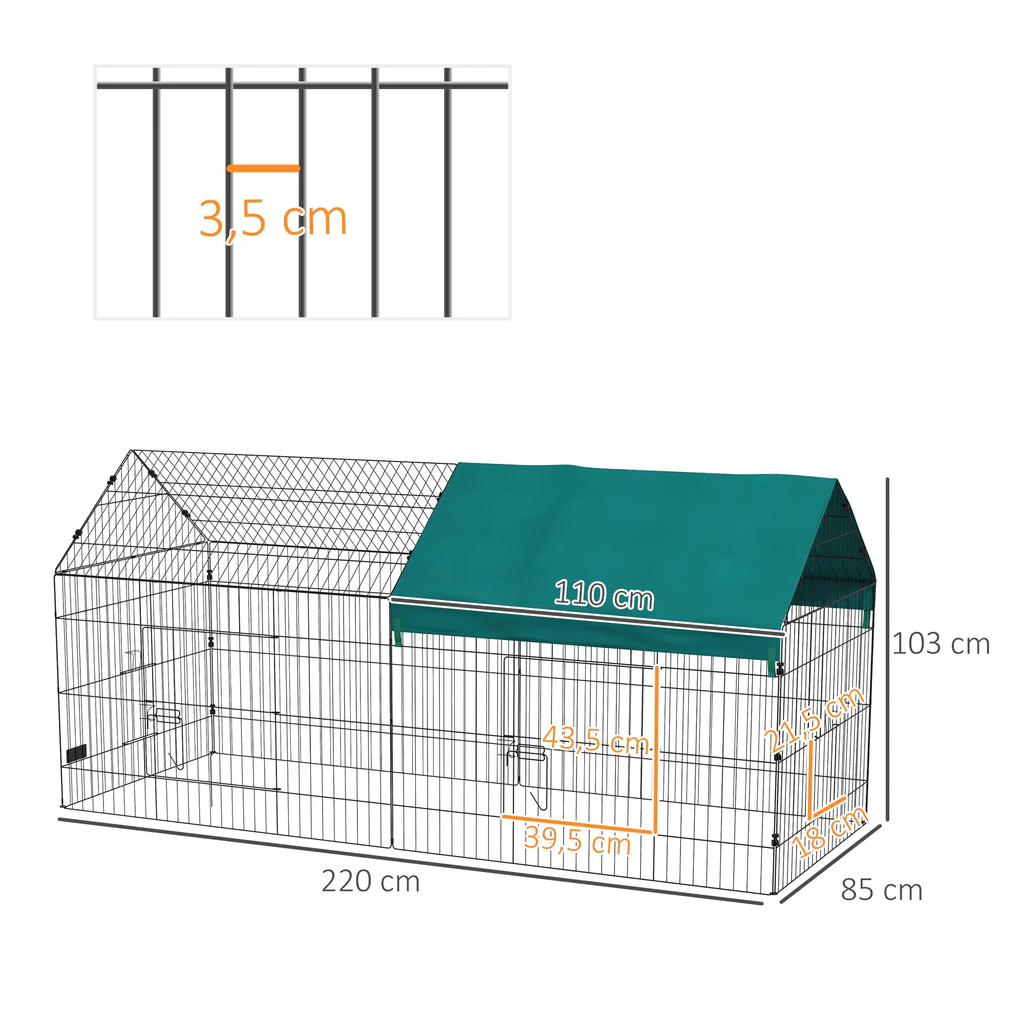 PawHut Kleintiergehege Outdoor mit Abdeckung und 4 Türen