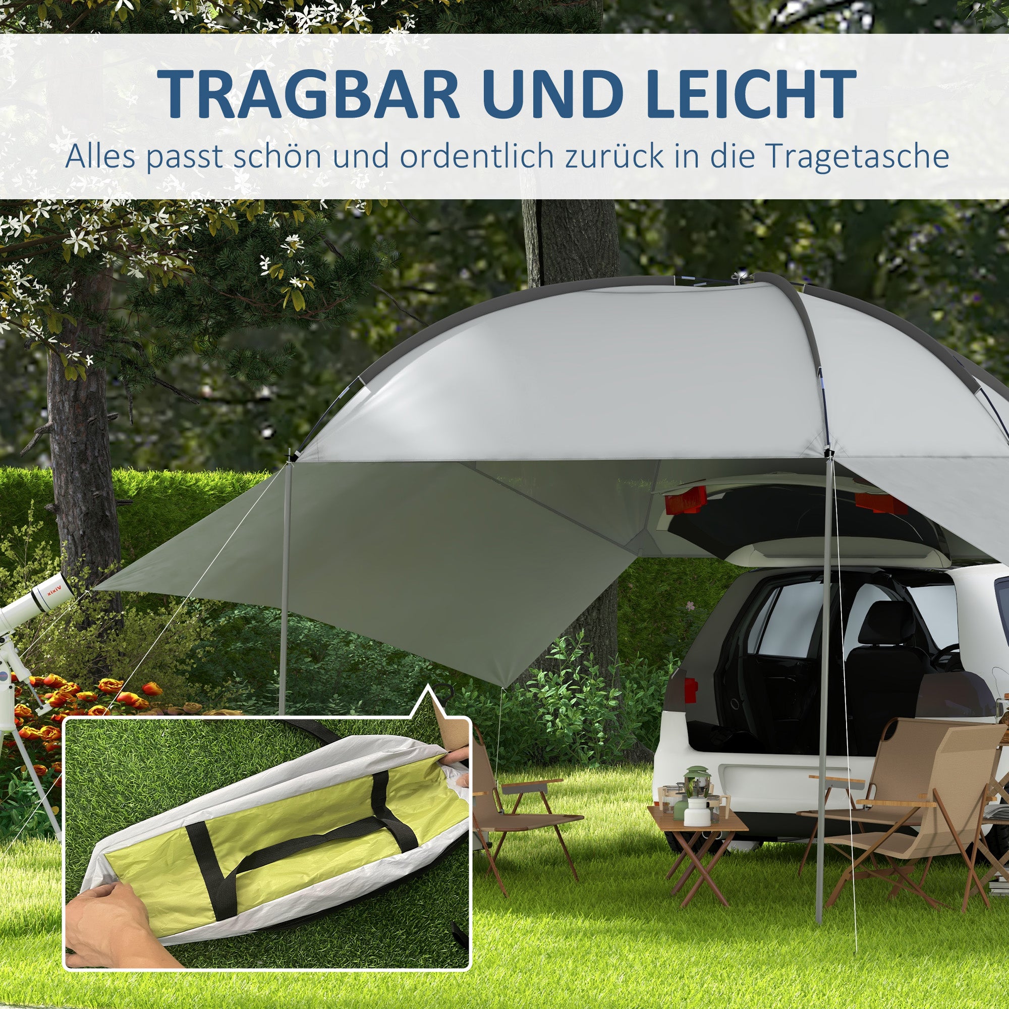 Outsunny Automarkise Carport Fahrzeugüberdachung, wetterbeständig, 300 cm x 262 cm x 260 cm, Hellgrau