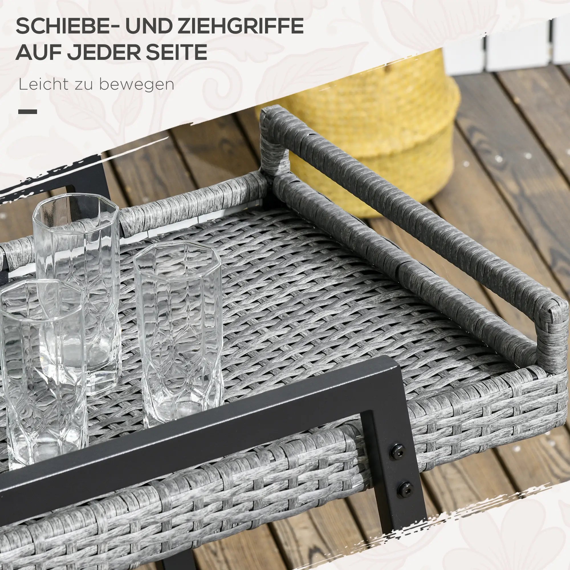 Outsunny Servierwagen Rattan mit Rollen 2 Etagen Griffe