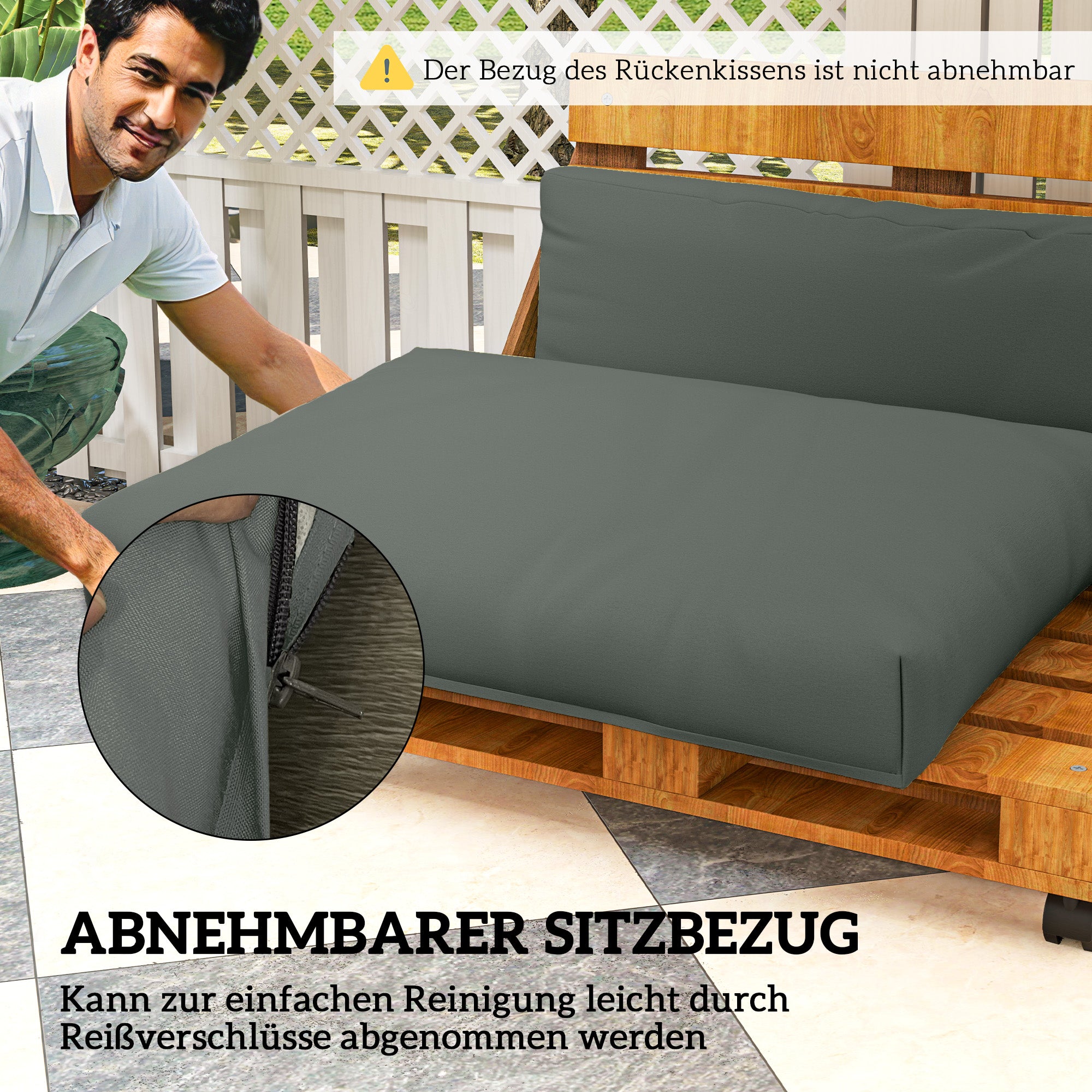 Outsunny Palettenkissen 2er Set Abnehmbar Sitzkissen Palettenpolster mit Rückenlehne 120 x 80 x 20 cm Dunkelgrau