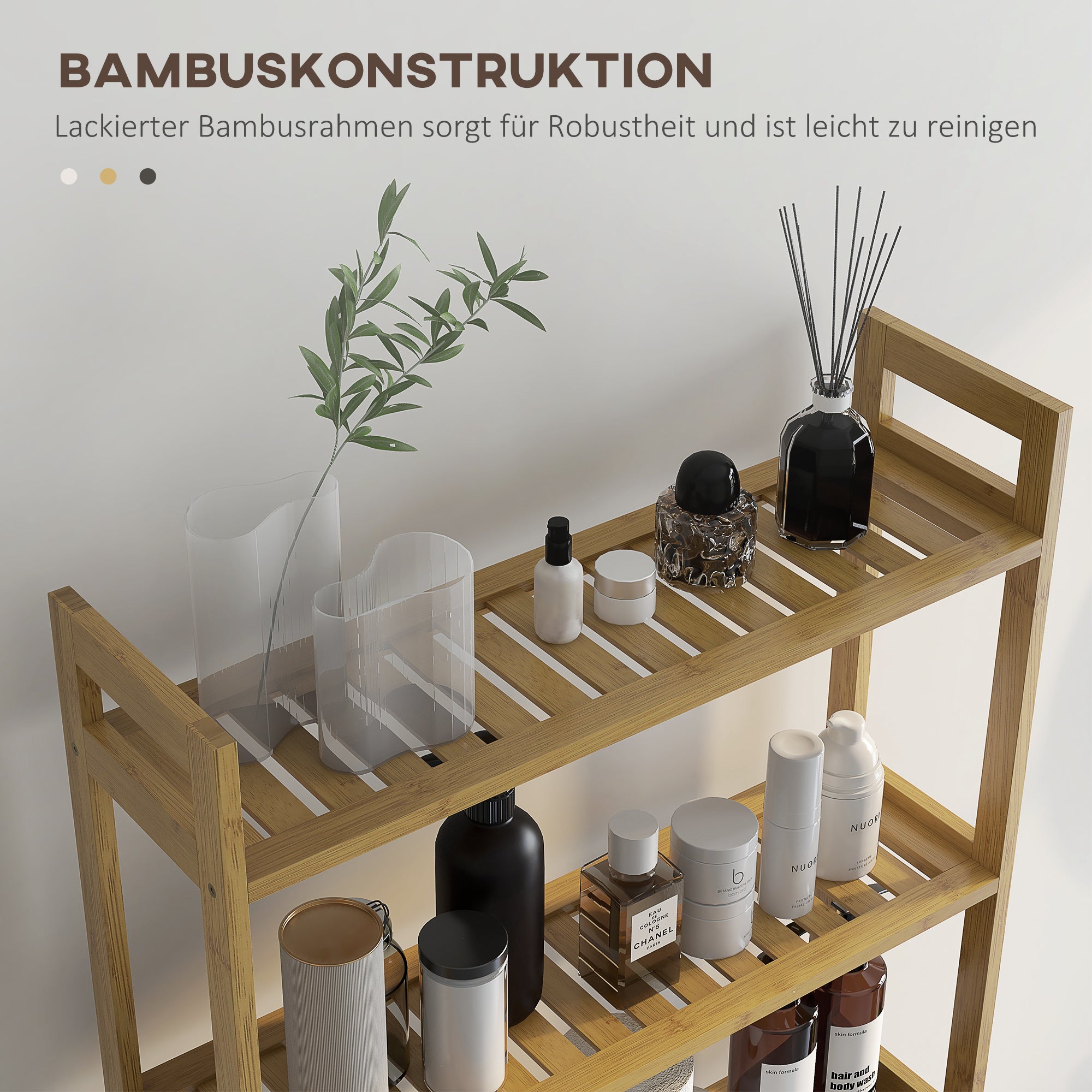 kleankin Badezimmerregal Badregal Toilettenregal, 3 Regale, wasserbeständig, 68 cm x 20 cm x 165 cm, Natur