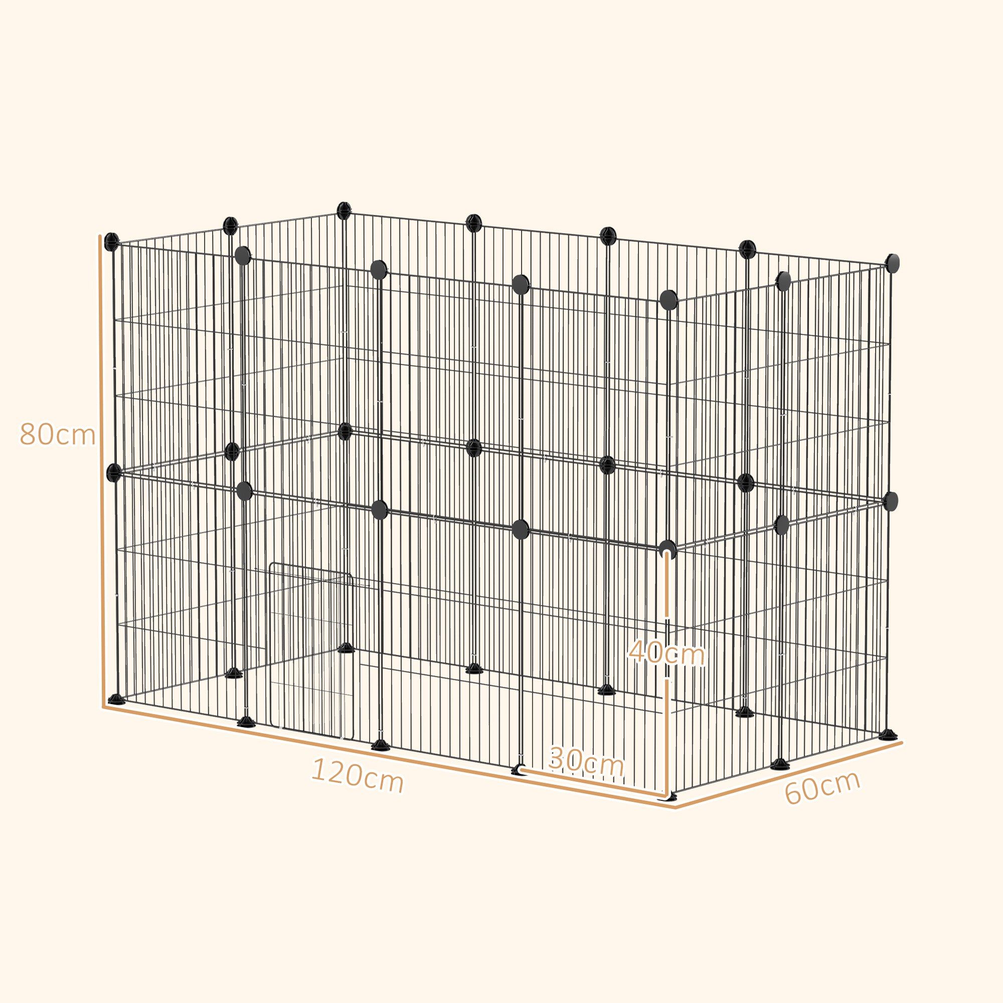 PawHut Kleintierkäfig, Außengehege, modulare Bauweise, 0,72 m² Fläche, Stahl, Schwarz