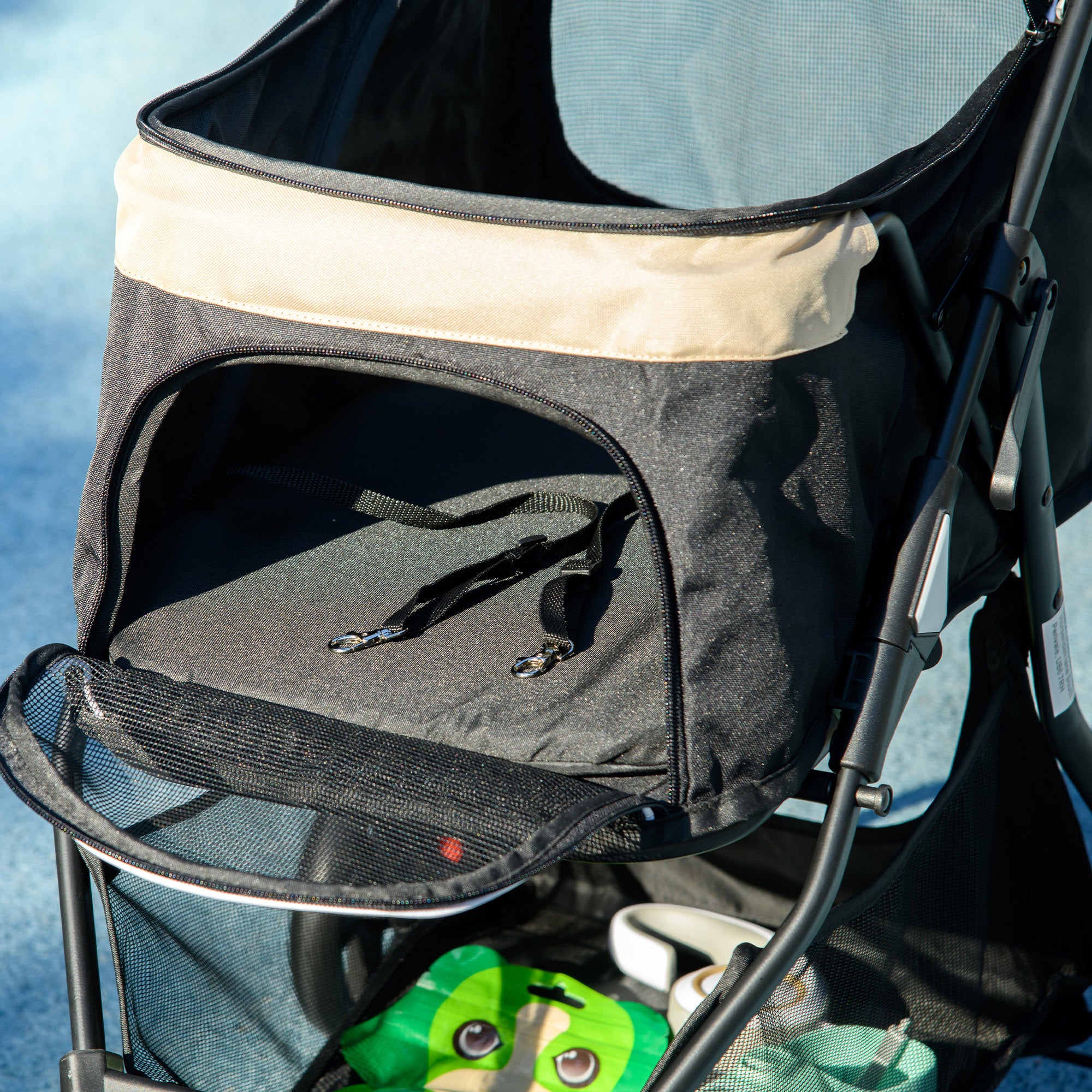 PawHut Haustierbuggy Hundebuggy, klappbar, mit Regenschutz, 2 Getränkehalter, Blau +  Khaki