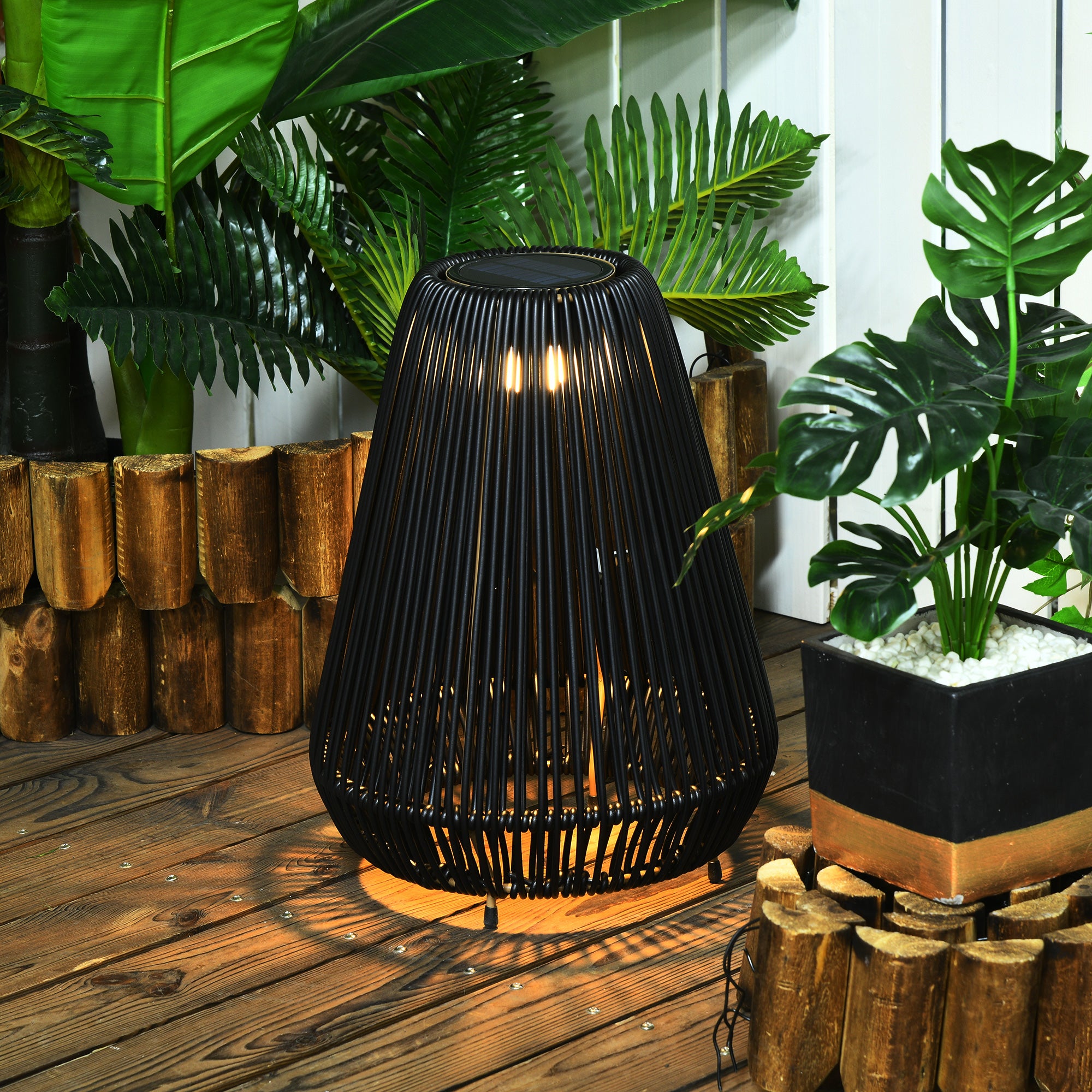 Outsunny Solar Gartenleuchte Außen LED dimmbar wetterfest Rattan