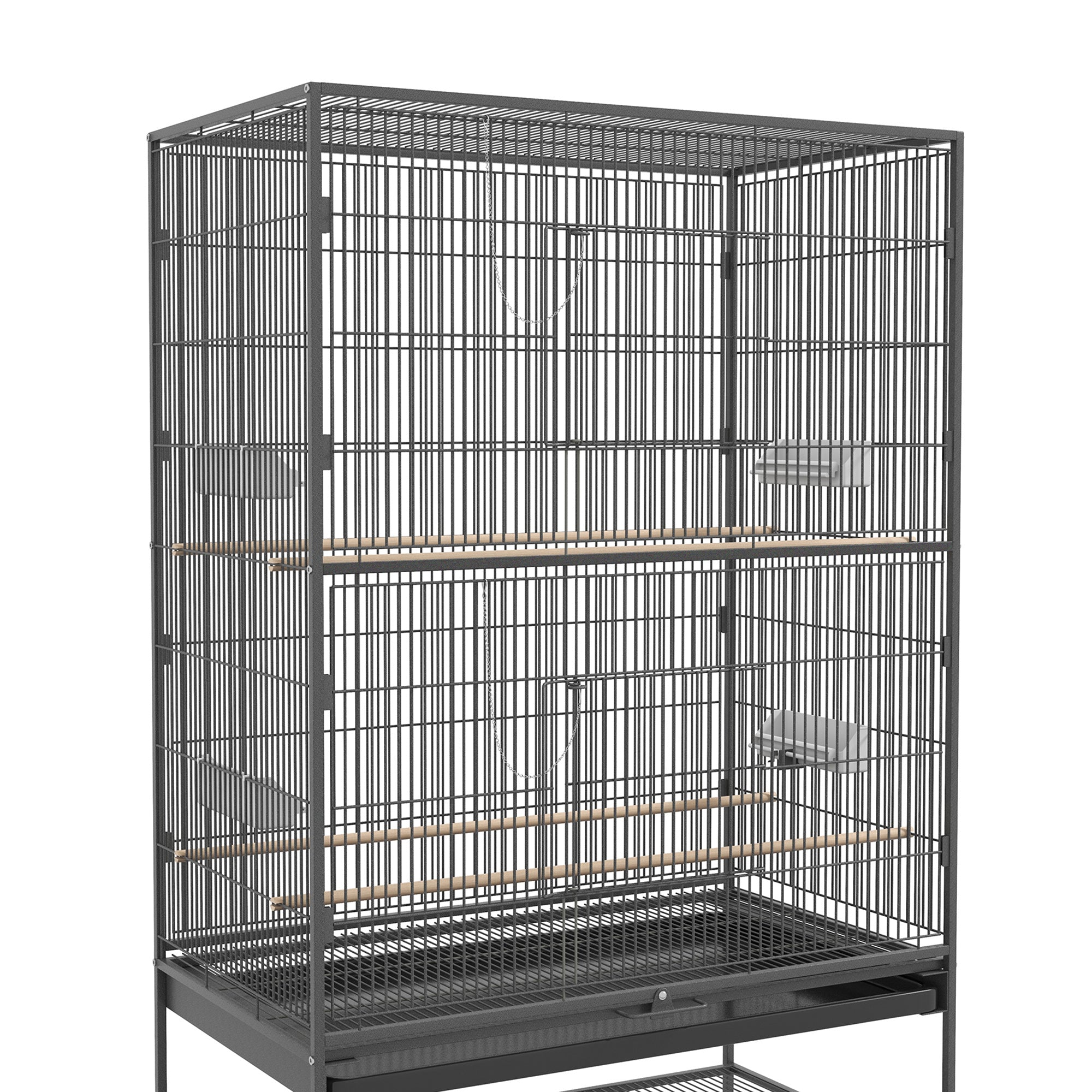 PawHut Vogelkäfig inklusive Sitzstangen, Vogelspielzeug, herausnehmbare Bodenwanne, 1 Ablage, Grau