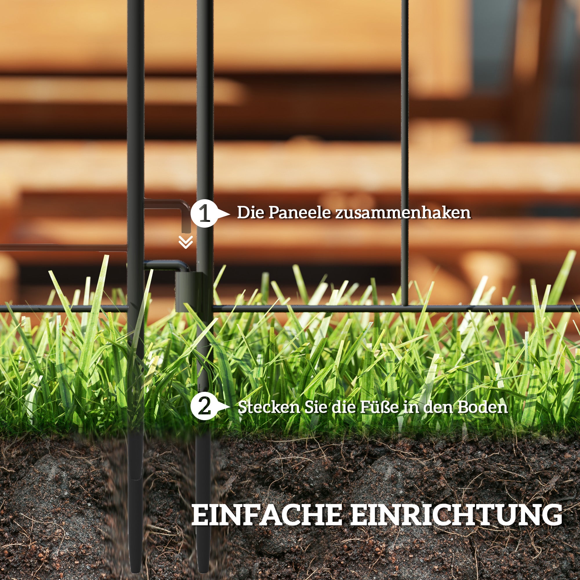 Outsunny Gartenzaun Zaun Stahl 300 cm x 70 cm hoch Dekorativer Gitterzaun Set Zaunelemente Schwarz