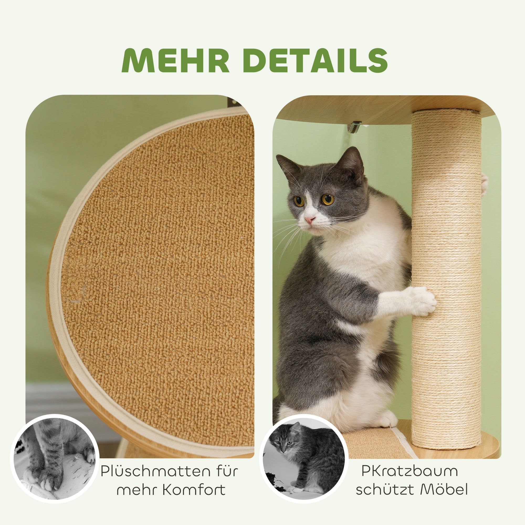PawHut Deckenhoher Kratzbaum, Anti-Kipp-Sicherung, Sisal-Seilpfosten, Holzwerkstoff, Eiche+Cremeweiß