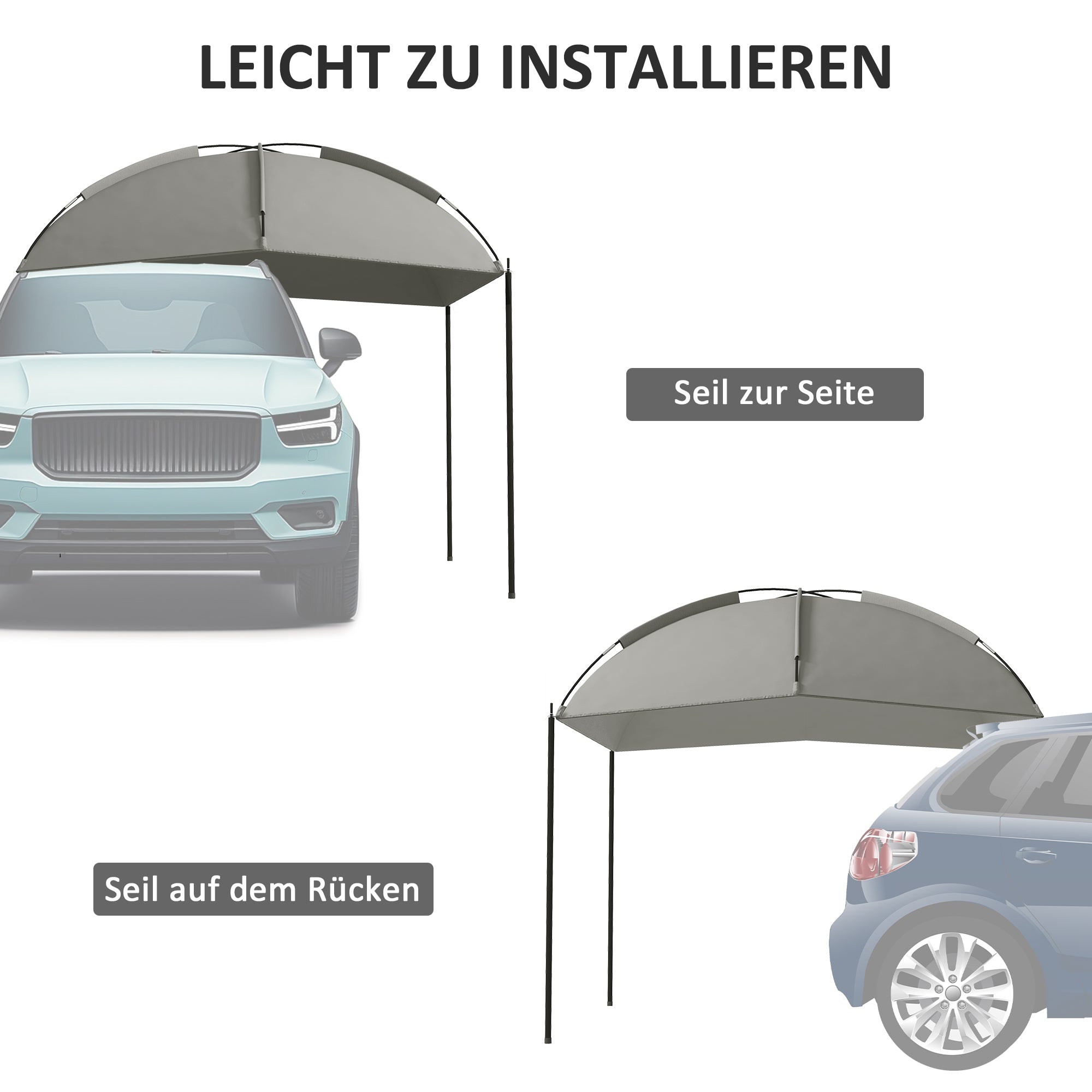 Outsunny Automarkise Markise Heckzelt, Sonnensegel, inklusive. Transporttasche, 290 x 278 x 260 cm, Hellgrau