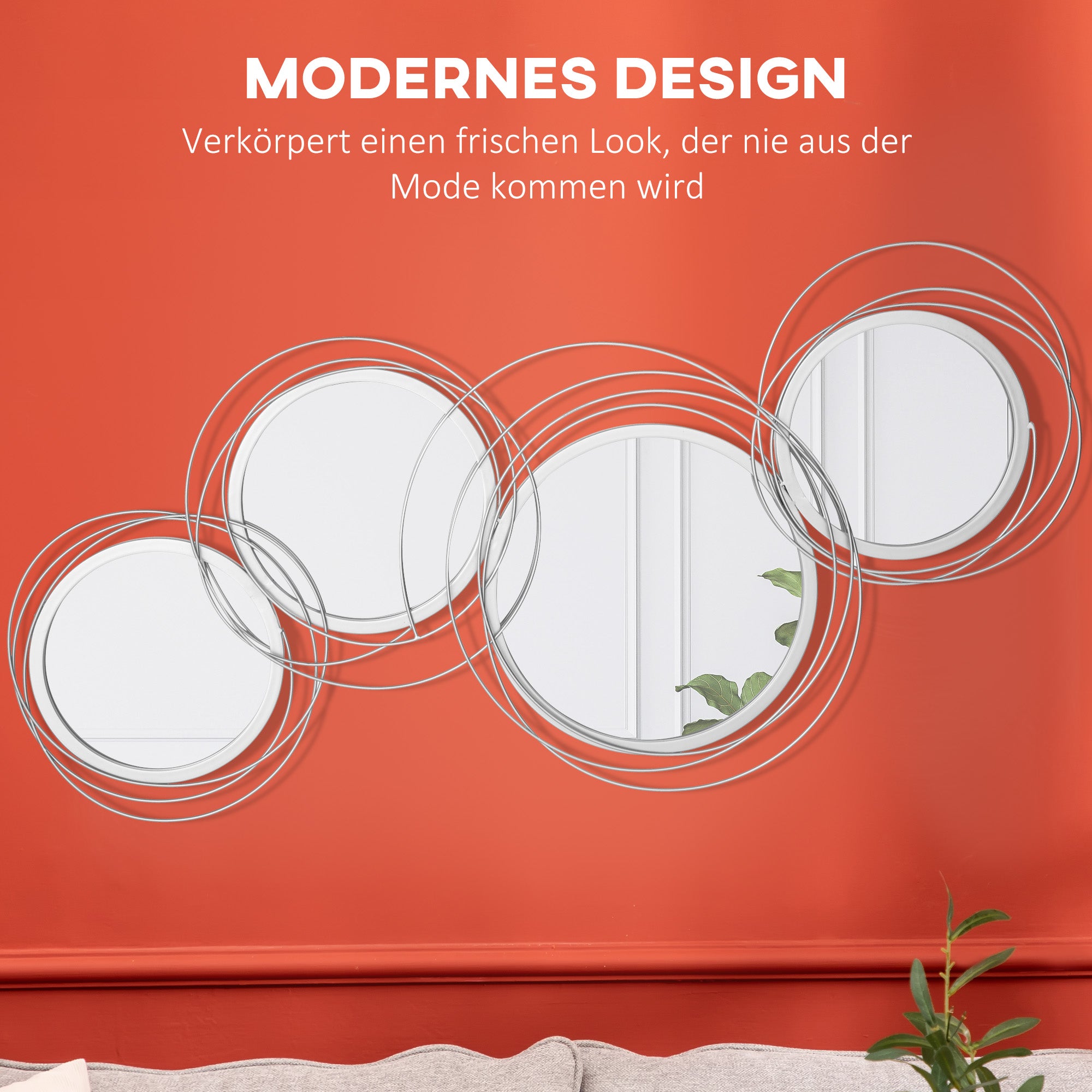 HOMCOM Spiegel-Set für Wanddekoration, Wandschmuck mit 4 runden Spiegeln, Wandspiegel, Flurspiegel,107 x 4 x 56 cm
