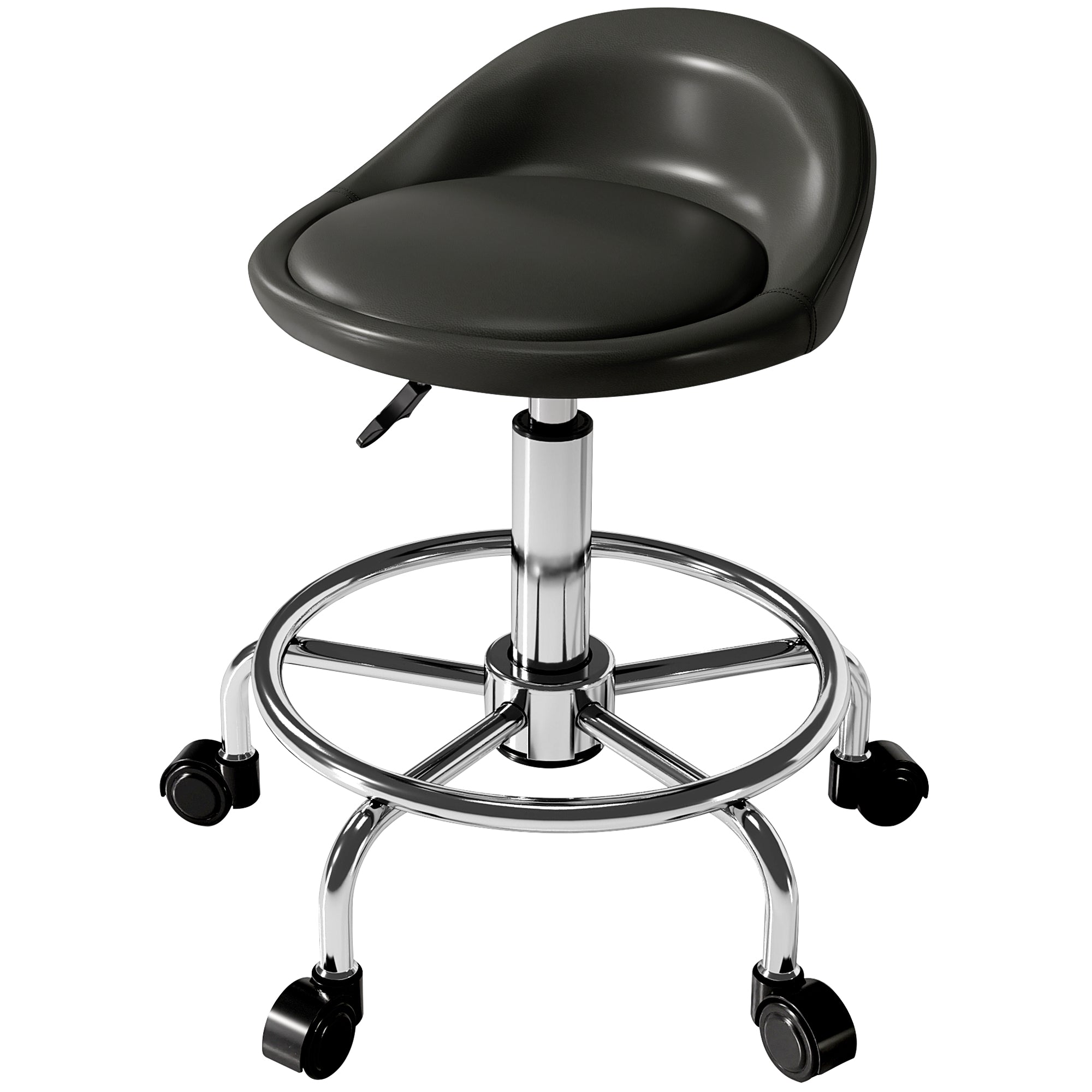 HOMCOM Rollhocker höhenverstellbar mit Rückenlehne Drehhocker 59-75 cm Arbeitshocker 360° drehbar Schwarz