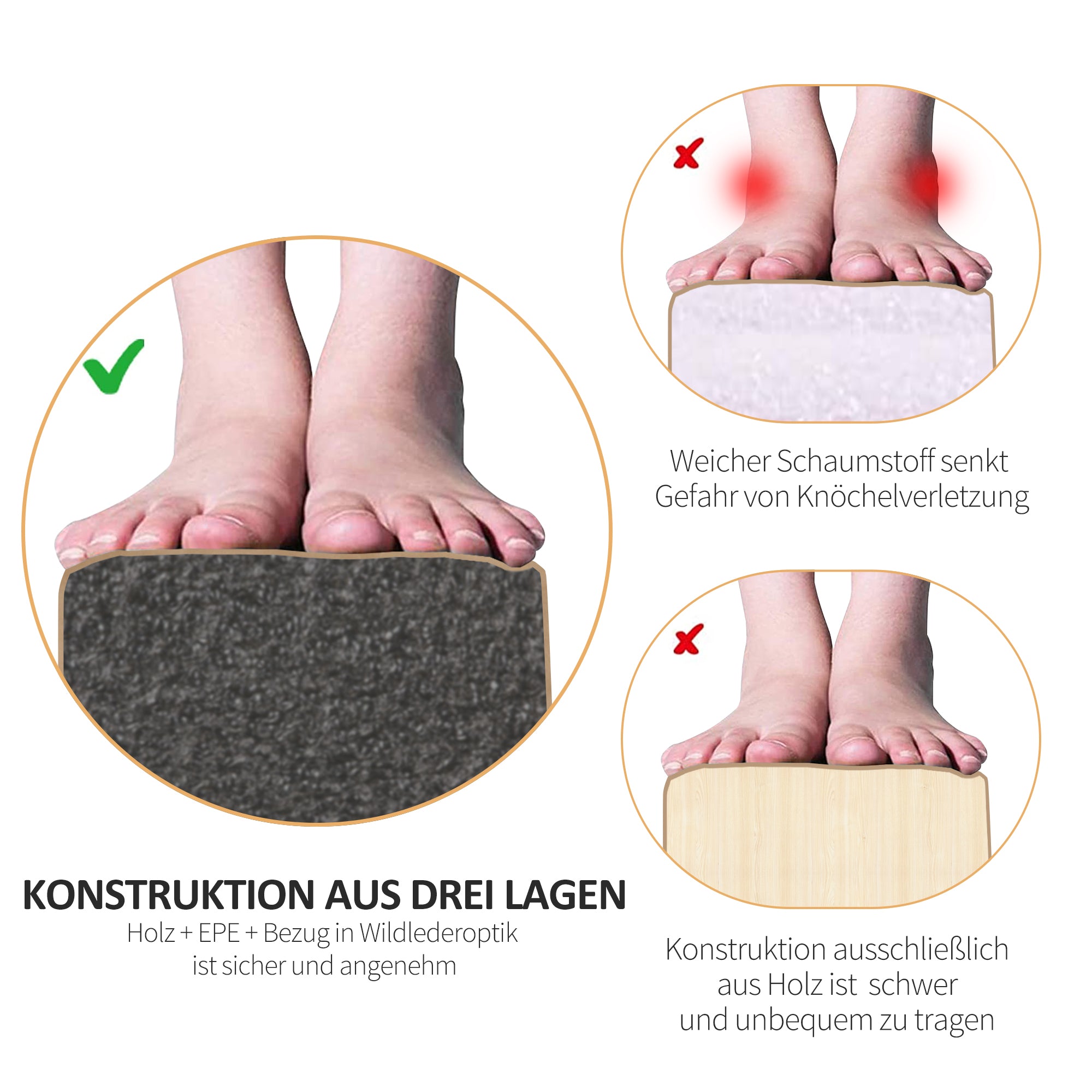 HOMCOM Faltbarer Schwebebalken, rutschfest, Wildlederbezug, robustes Holz, 210 x 10 x 6,5 cm, Braun