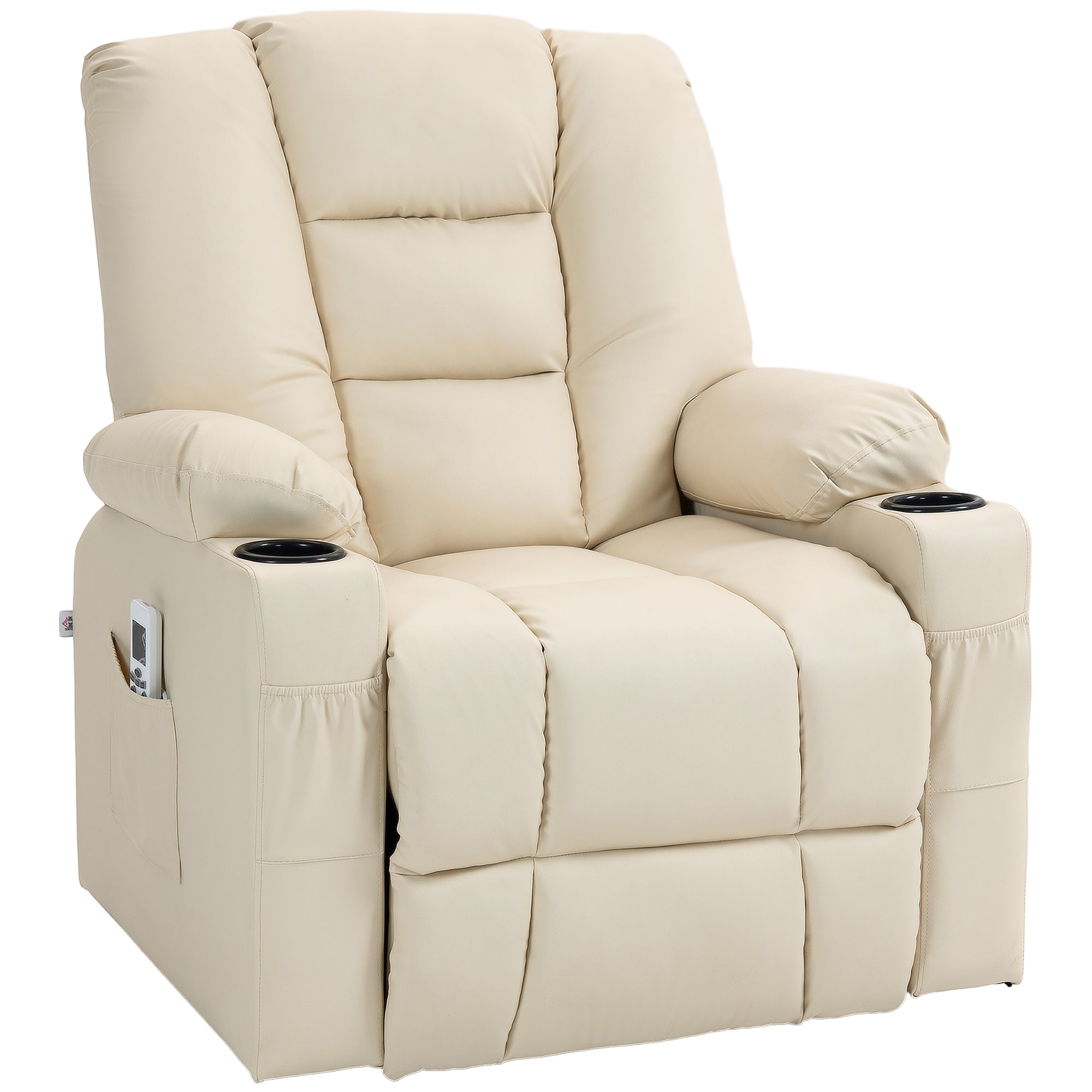 HOMCOM Massagesessel Aufstehhilfe Seniorensessel, inkl. Fernbedienung, 4 Massagemodi, 90  cm x 98 cm x 102 cm, Creme