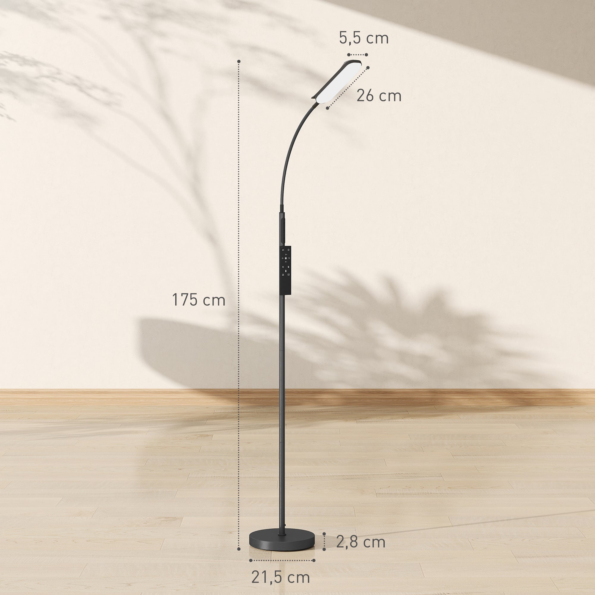HOMCOM LED-Stehlampe, 5 Modi, Speicherfunktion, verstellbare Helligkeit, Stahl, Schwarz