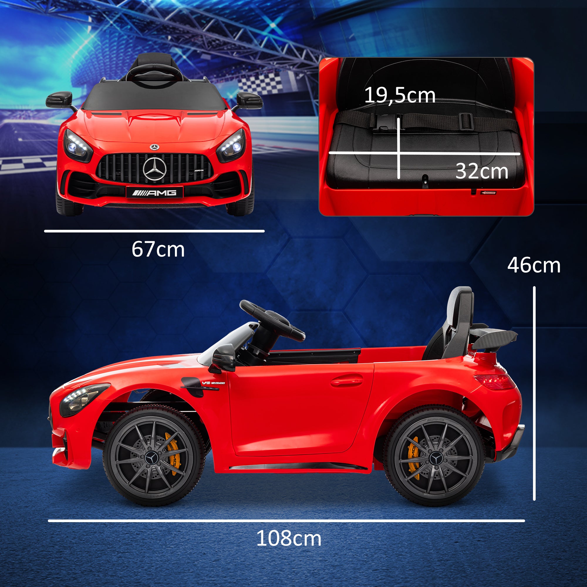 AIYAPLAY Elektro-Kinderauto, Mercedes, 3-5 km/h, Fernbedienung, Licht & Musik, Rot