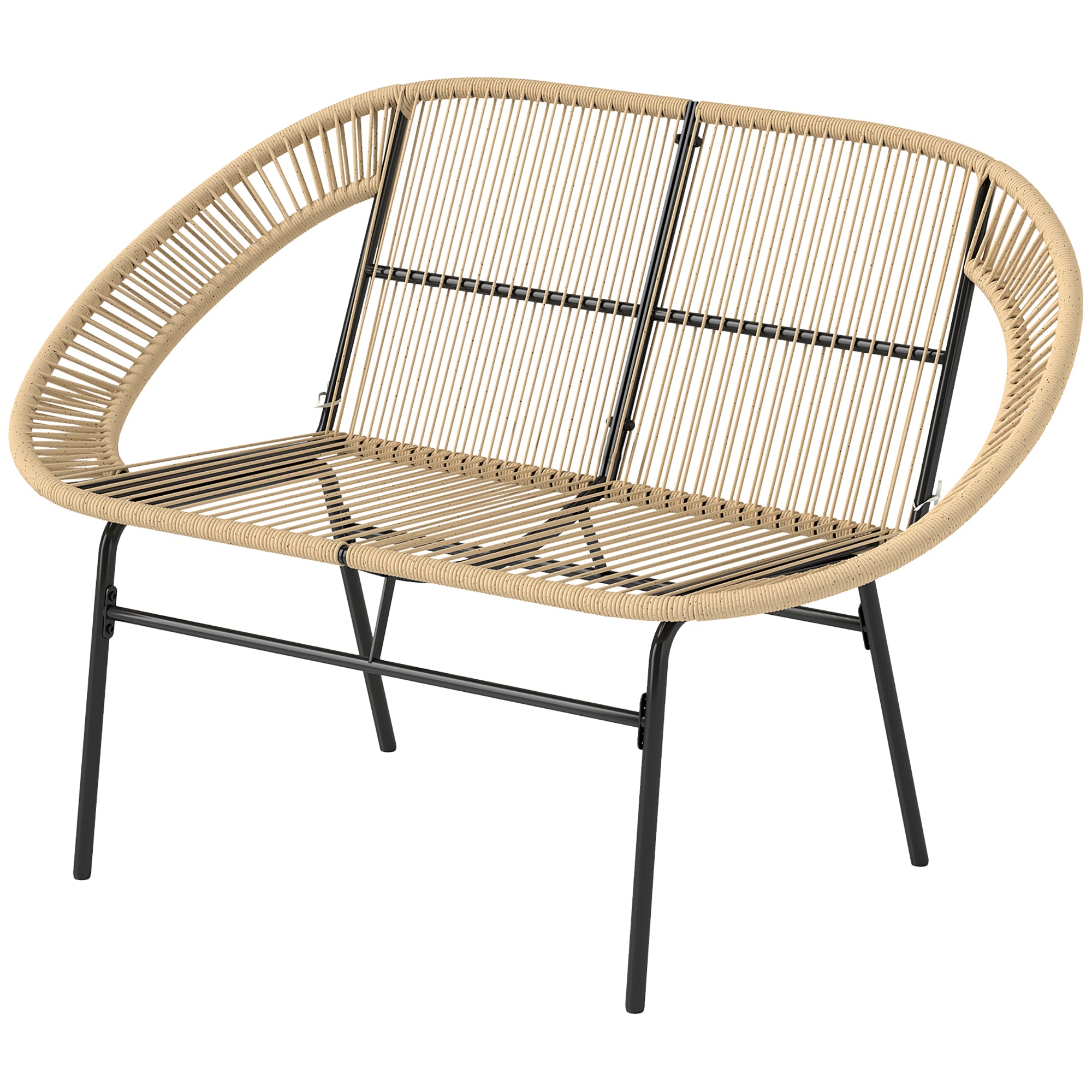 Outsunny 2-Sitzer Gartenbank Polyrattan, wetterfest Sitzbank im Rattanflecht-Design, UV-Beständig 260kg belast Khaki