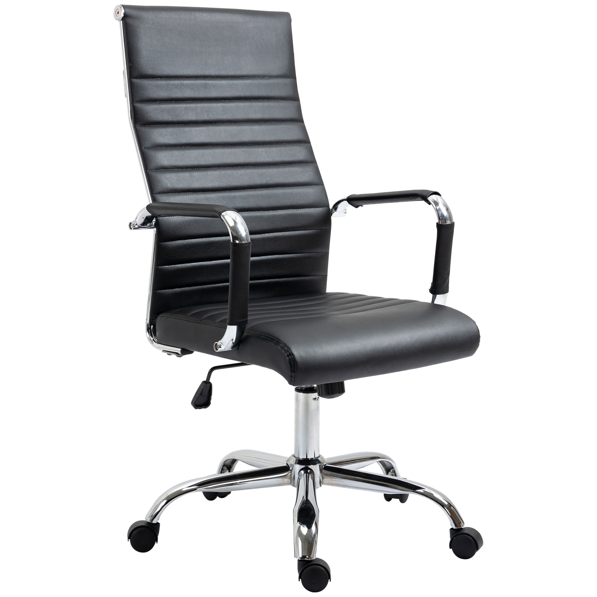Vinsetto Bürostuhl ergonomischer Schreibtischstuhl mit Wippfunktion Chefsessel höhenverstellbarer Drehstuhl gepolstert Kunstleder Schaumstoff Schwarz 54 x 62 x 104-114 cm