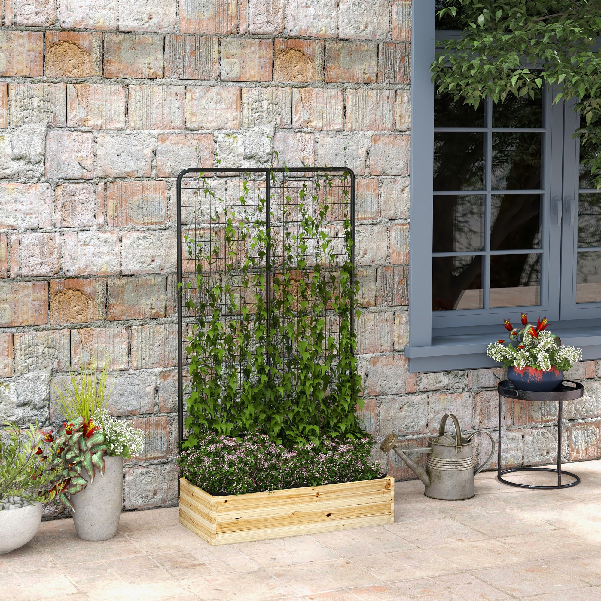 Outsunny Hochbeet mit Rankhilfe 80×38×145?cm