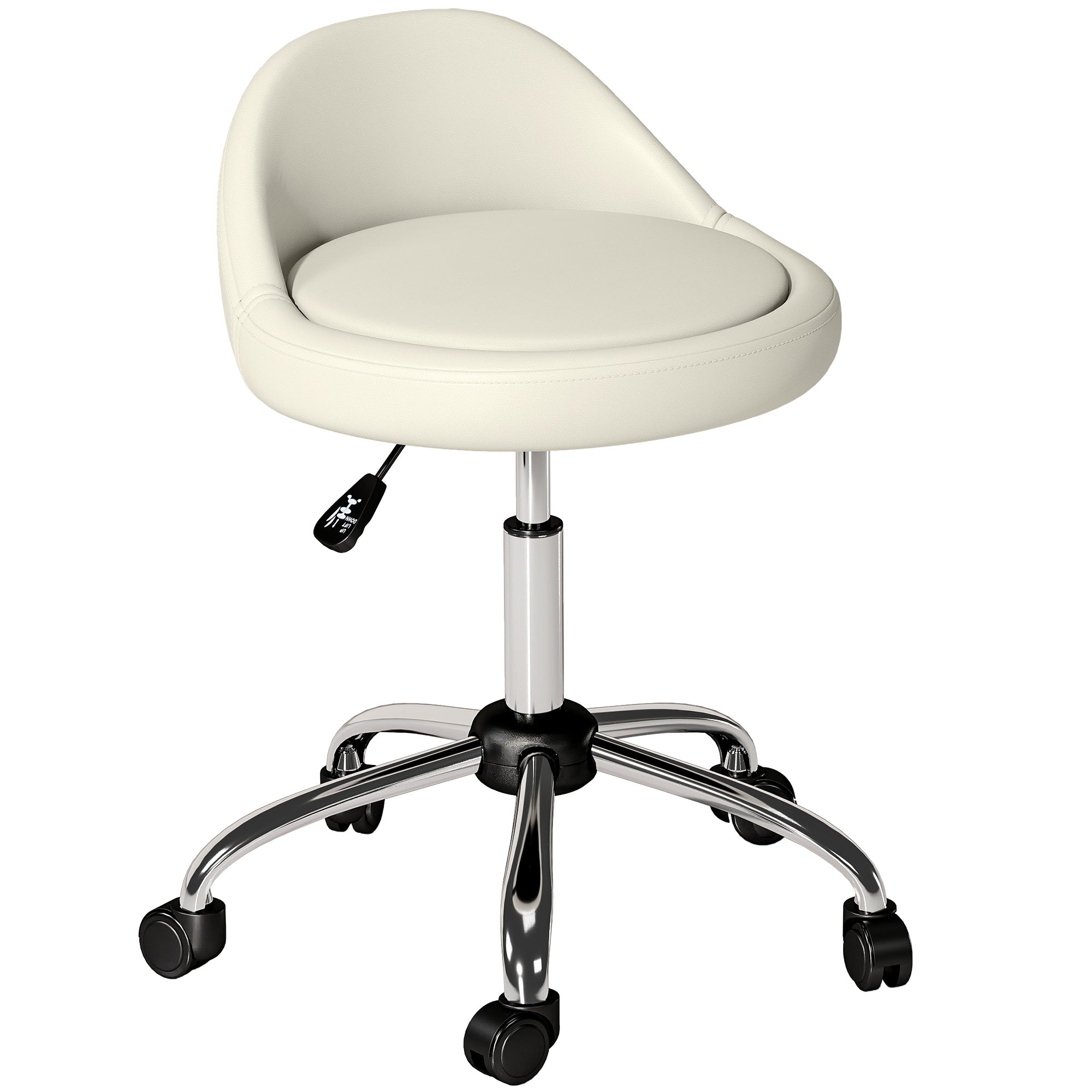 HOMCOM Arbeitshocker Drehhocker Rollhocker, höhenverstellbar, drehbare Sitzfläche, 50cm x 50 cm x 83 cm, Weiß